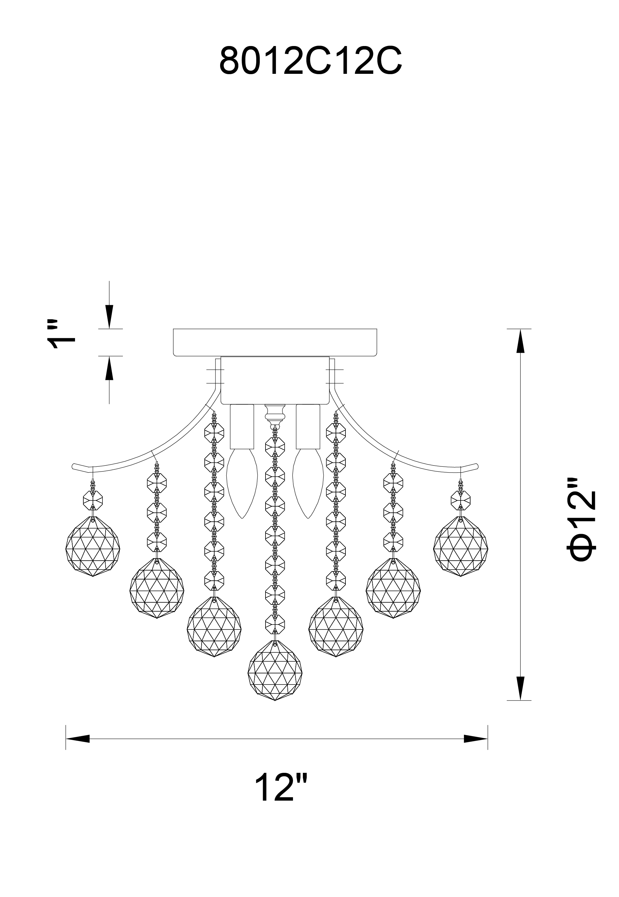 CWI Lighting Princess 3 Light Flush Mount With Chrome Model: 8012C12C Line Drawing
