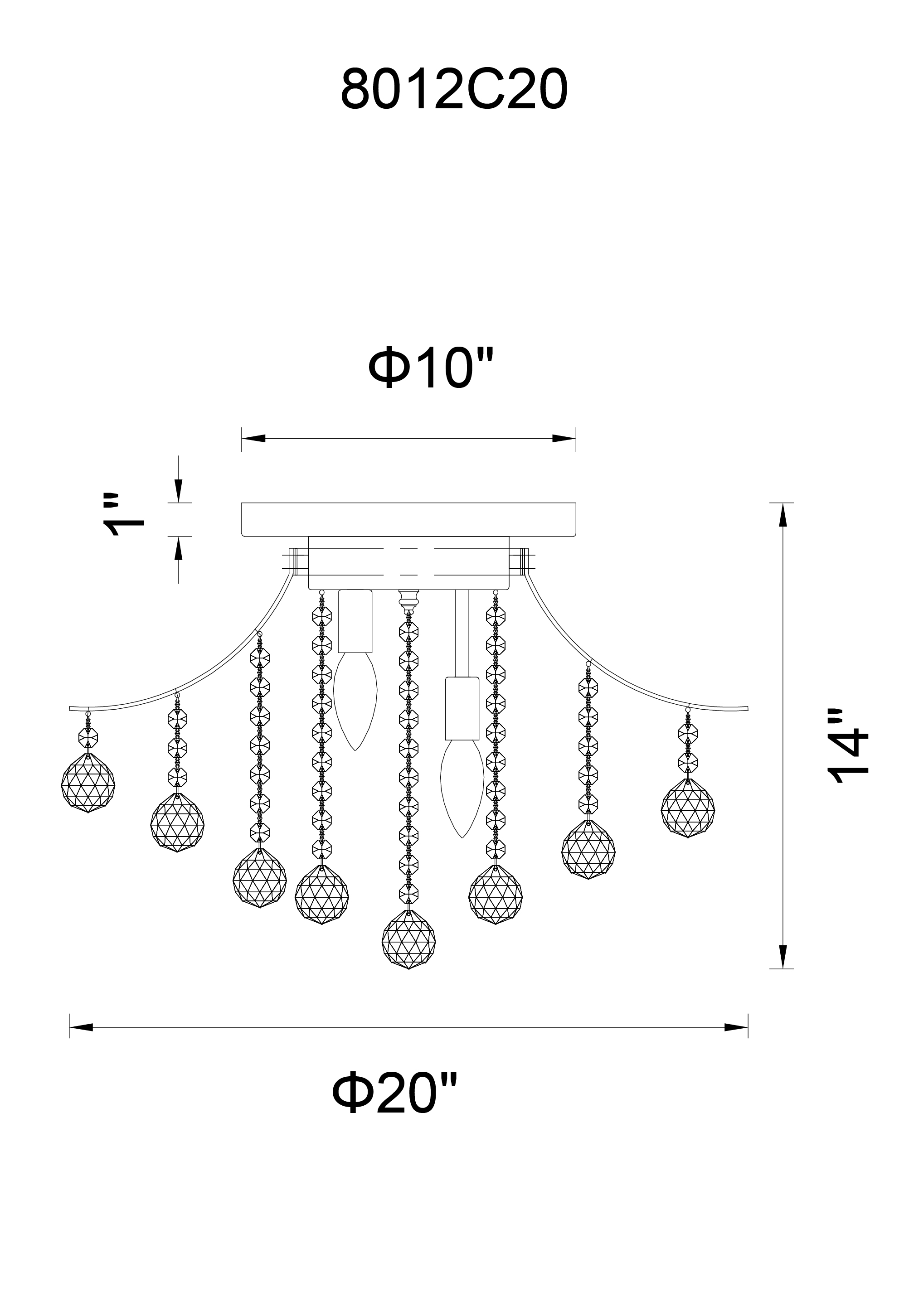CWI Lighting Princess 6 Light Flush Mount With Chrome Model: 8012C20C Line Drawing