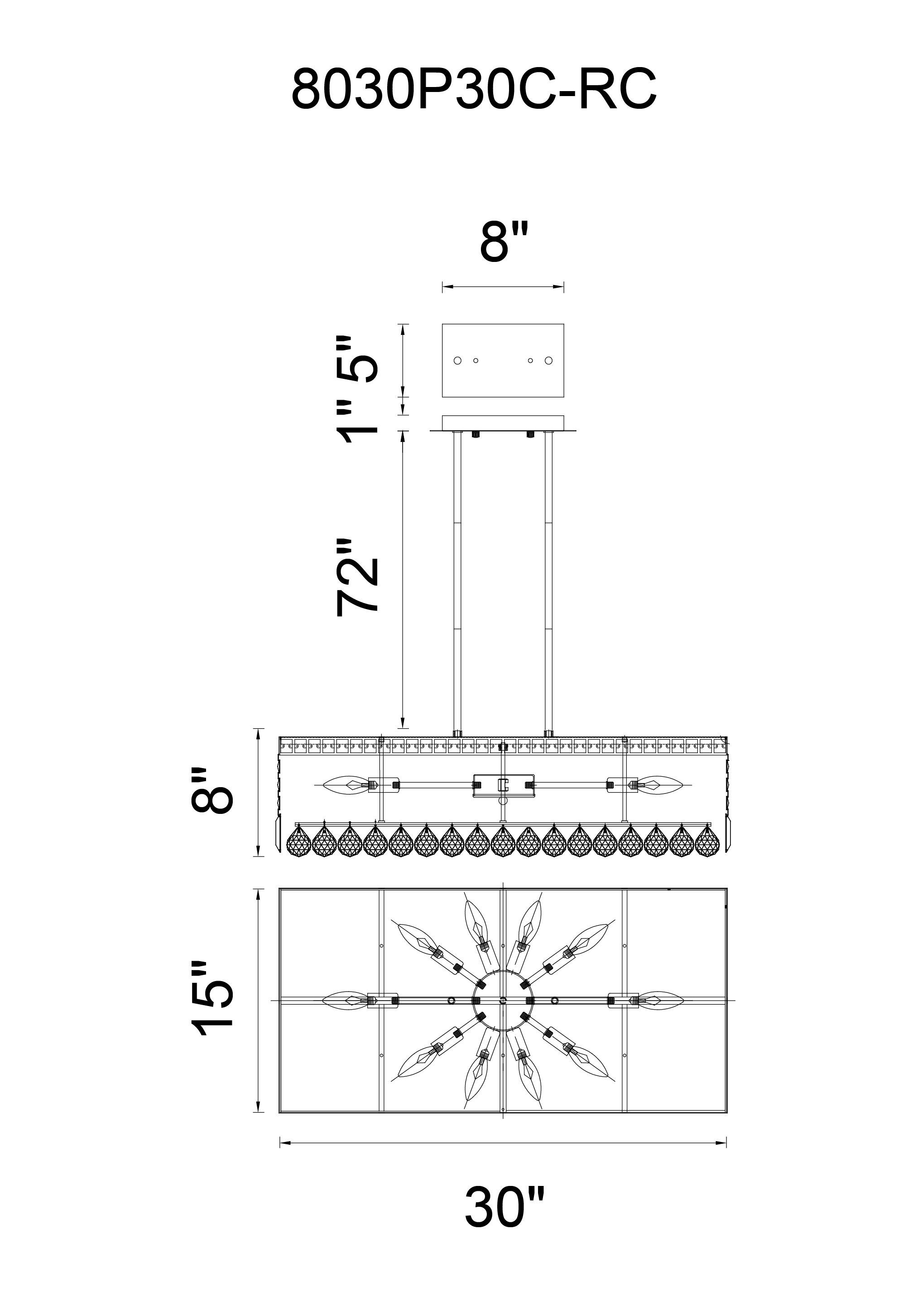 CWI Lighting Colosseum 10 Light Down Chandelier With Chrome Finish Model: 8030P30C-RC Line Drawing