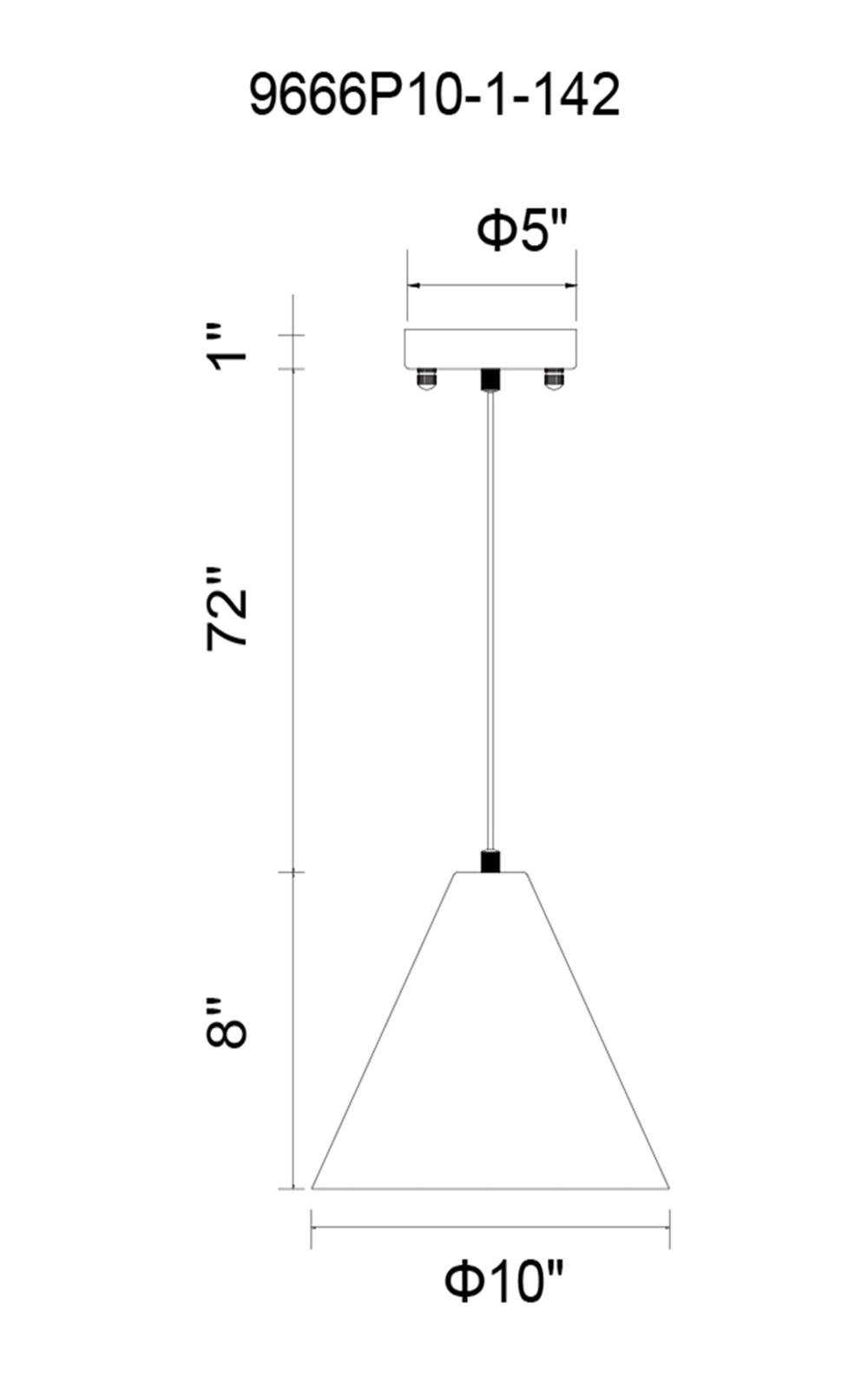 CWI Lighting Keila 1 Light Down Pendant With Matte White & Gold Model: 9666P10-1-142 Line Drawing