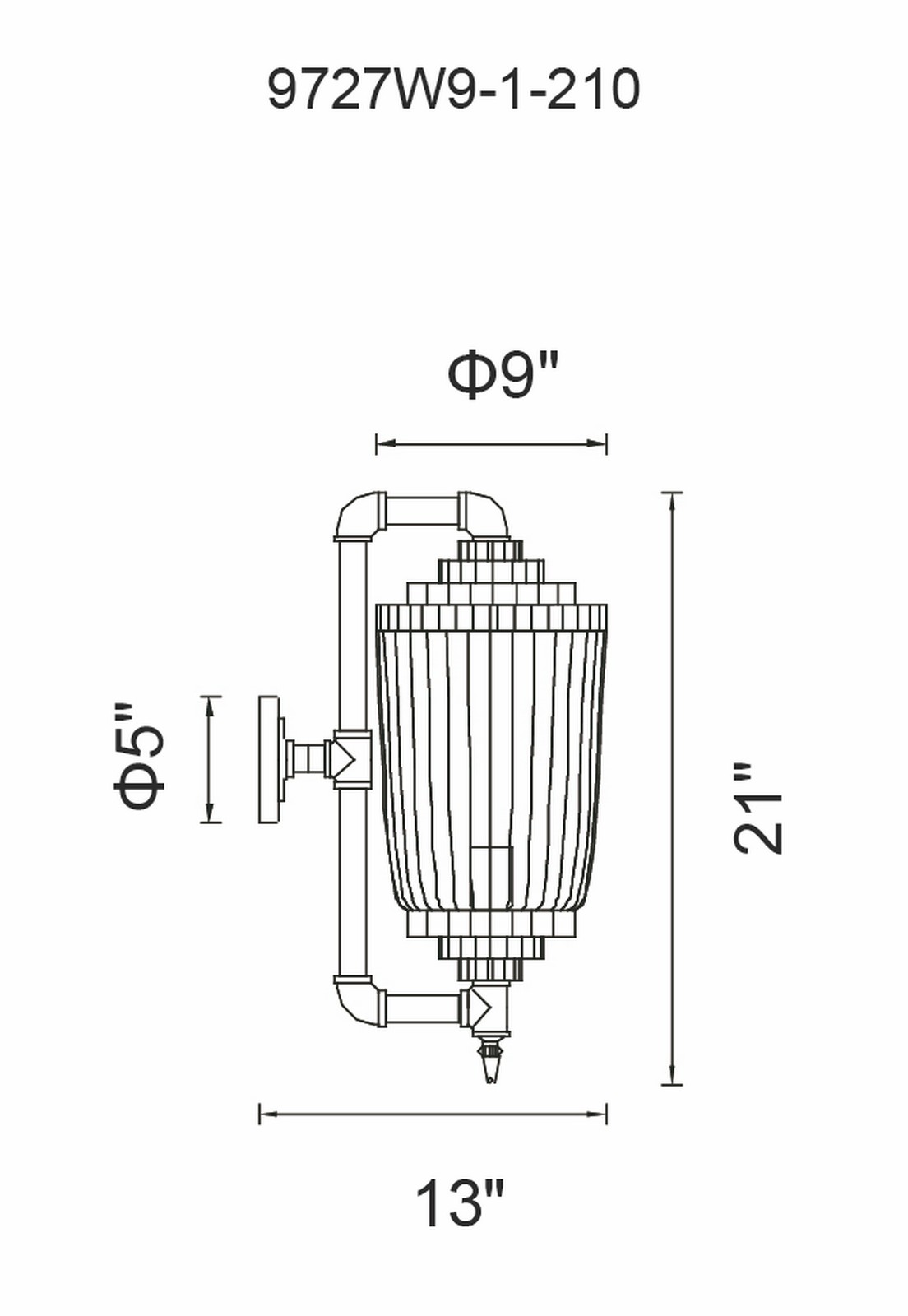 CWI Lighting Kala 1 Light Wall Sconce With Speckled Copper Model: 9727W9-1-210 Line Drawing