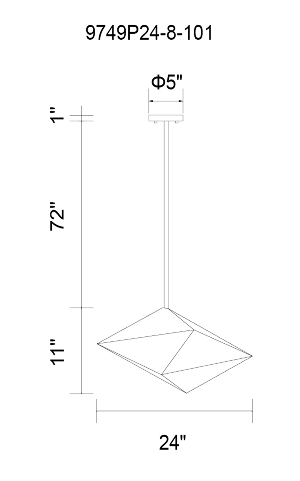 CWI Lighting Pento 8 Light Pendant With Black Finish Model: 9749P24-8-101 Line Drawing