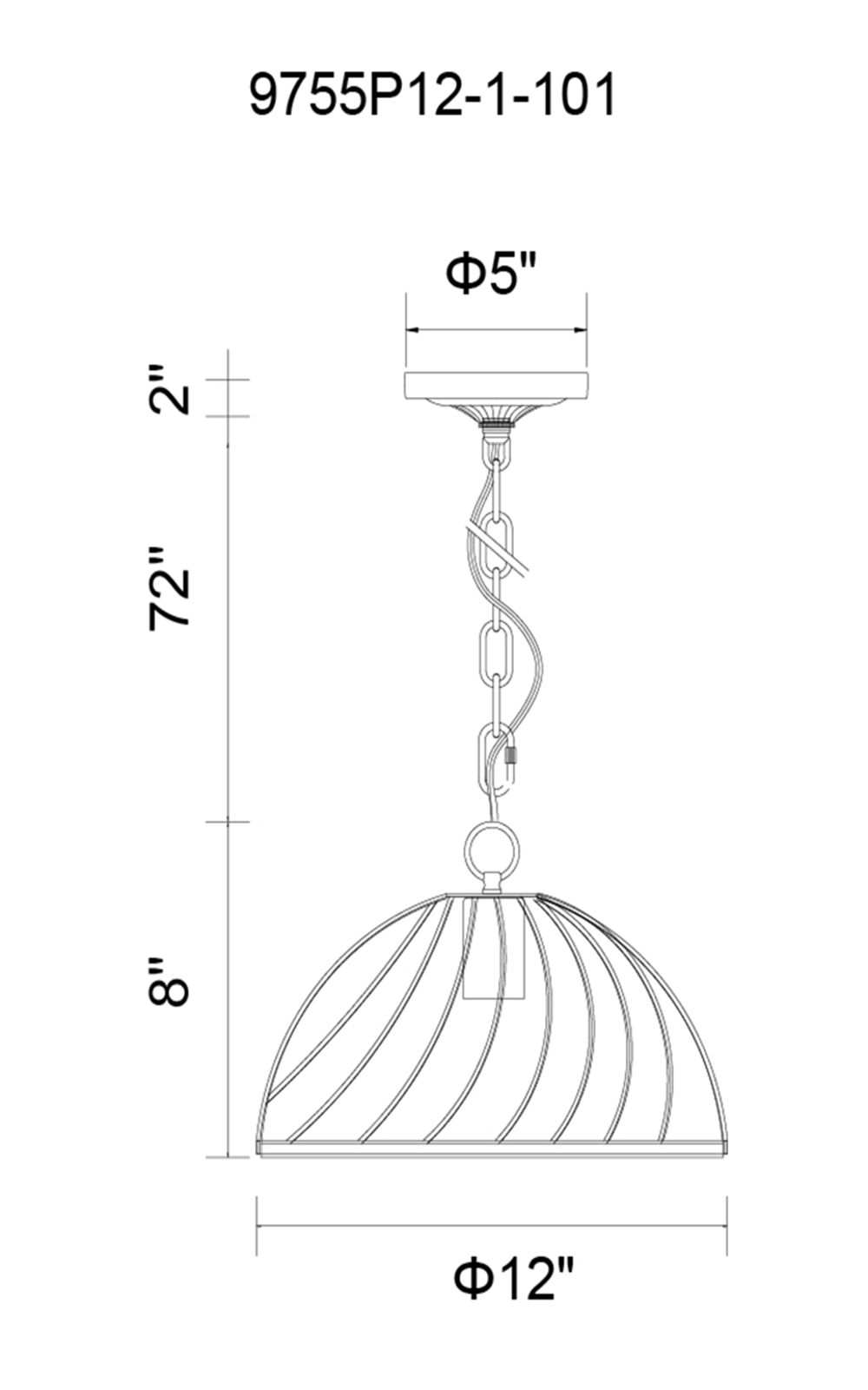 CWI Lighting Escot 1 Light Down Pendant With Black & Wood Finish Model: 9755P12-1-101 Line Drawing