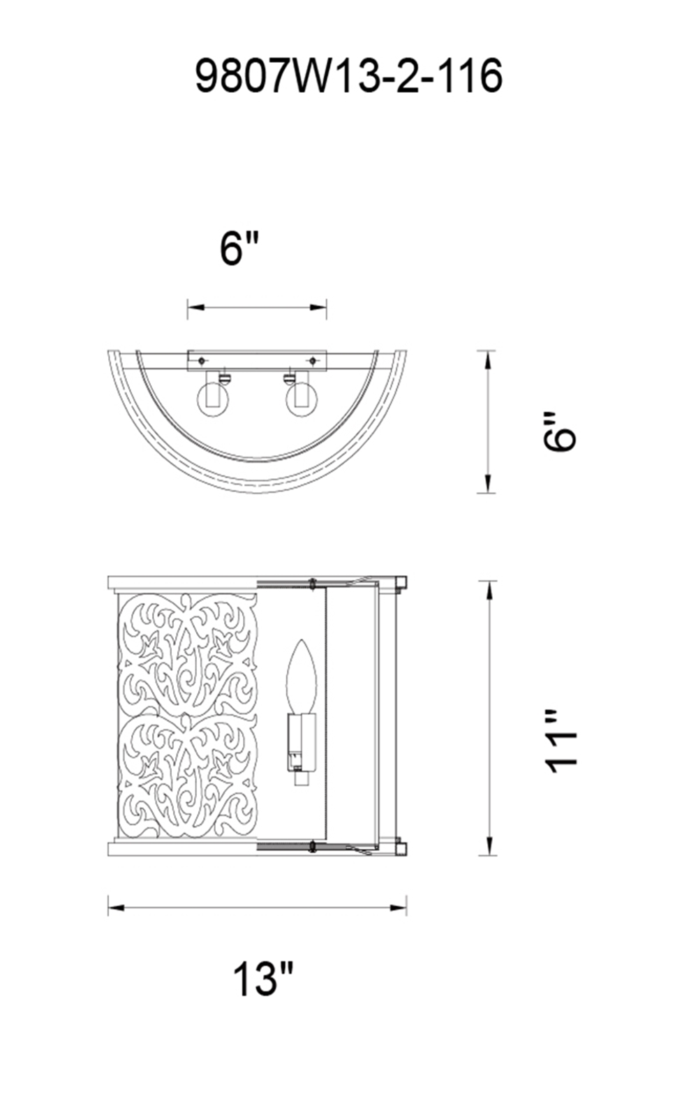 CWI Lighting Nicole 2 Light Wall Sconce With Brushed Chocolate Model: 9807W13-2-116 Line Drawing