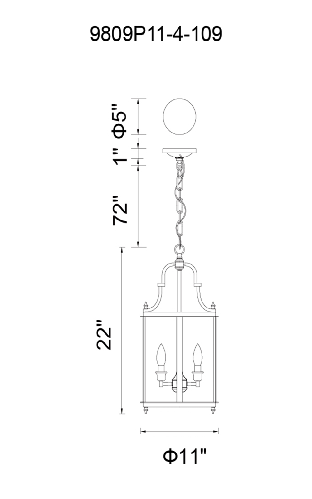 CWI Lighting Desire 4 Light Drum Shade Mini Pendant With Oil Model: 9809P11-4-109 Line Drawing