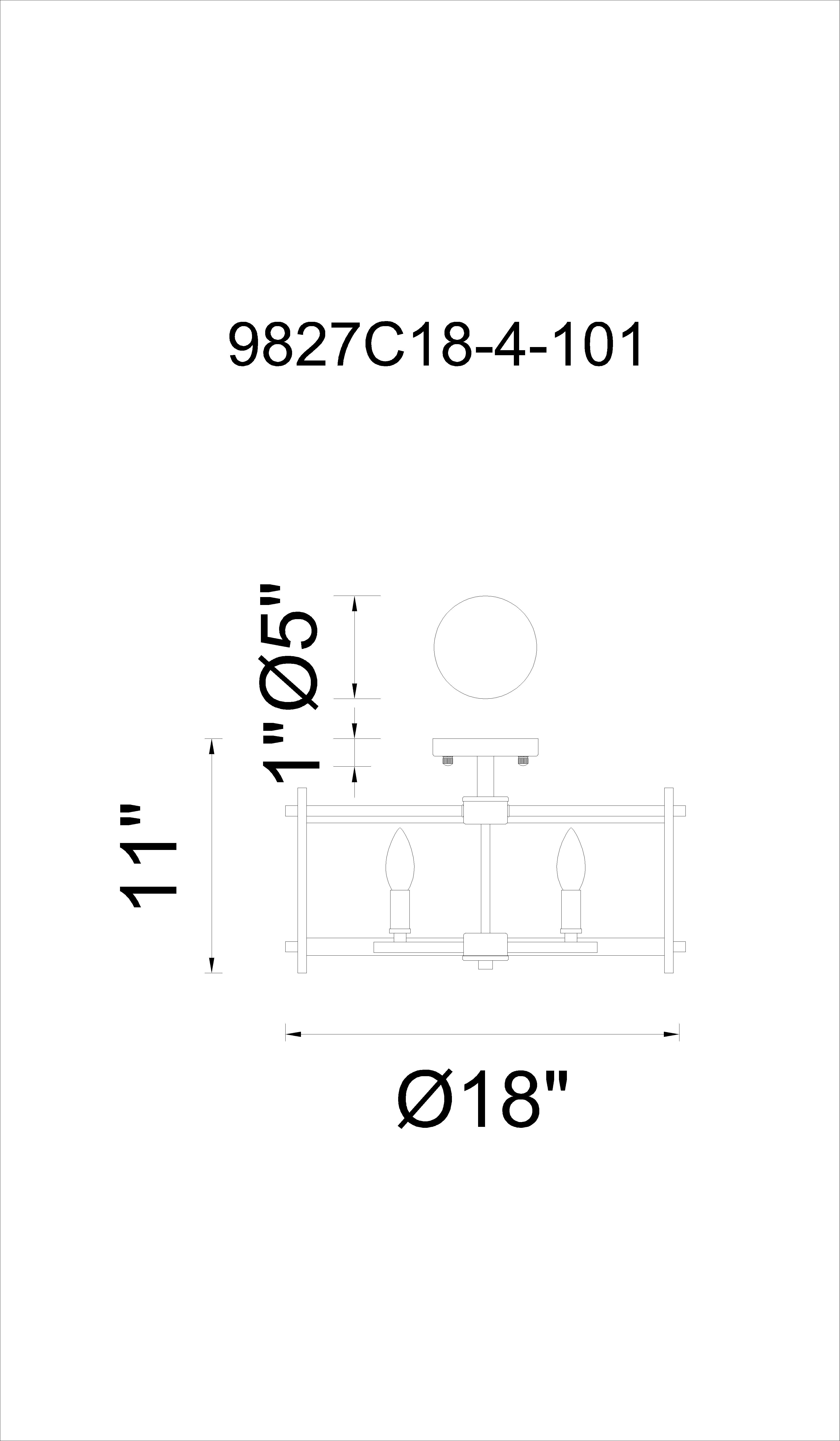 CWI Lighting Miette 4 Light Cage Flush Mount With Black Finish Model: 9827C18-4-101 Line Drawing