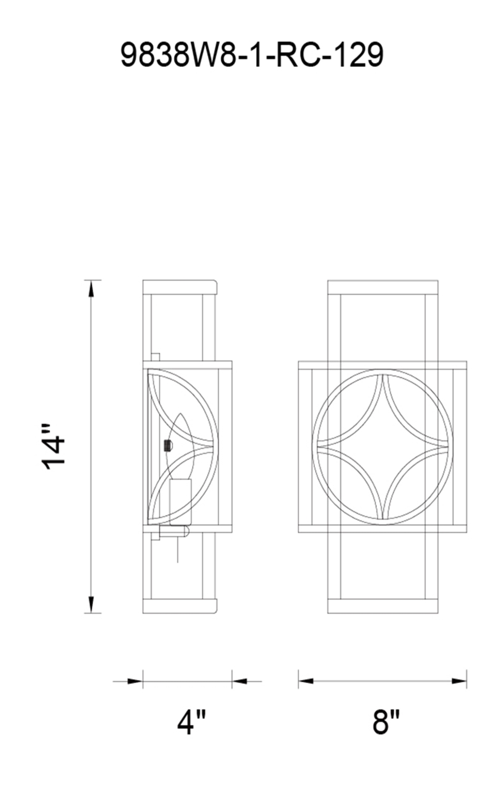 CWI Lighting Eva 1 Light Wall Sconce With Golden Line Bronze Model: 9838W8-1-RC-129 Line Drawing