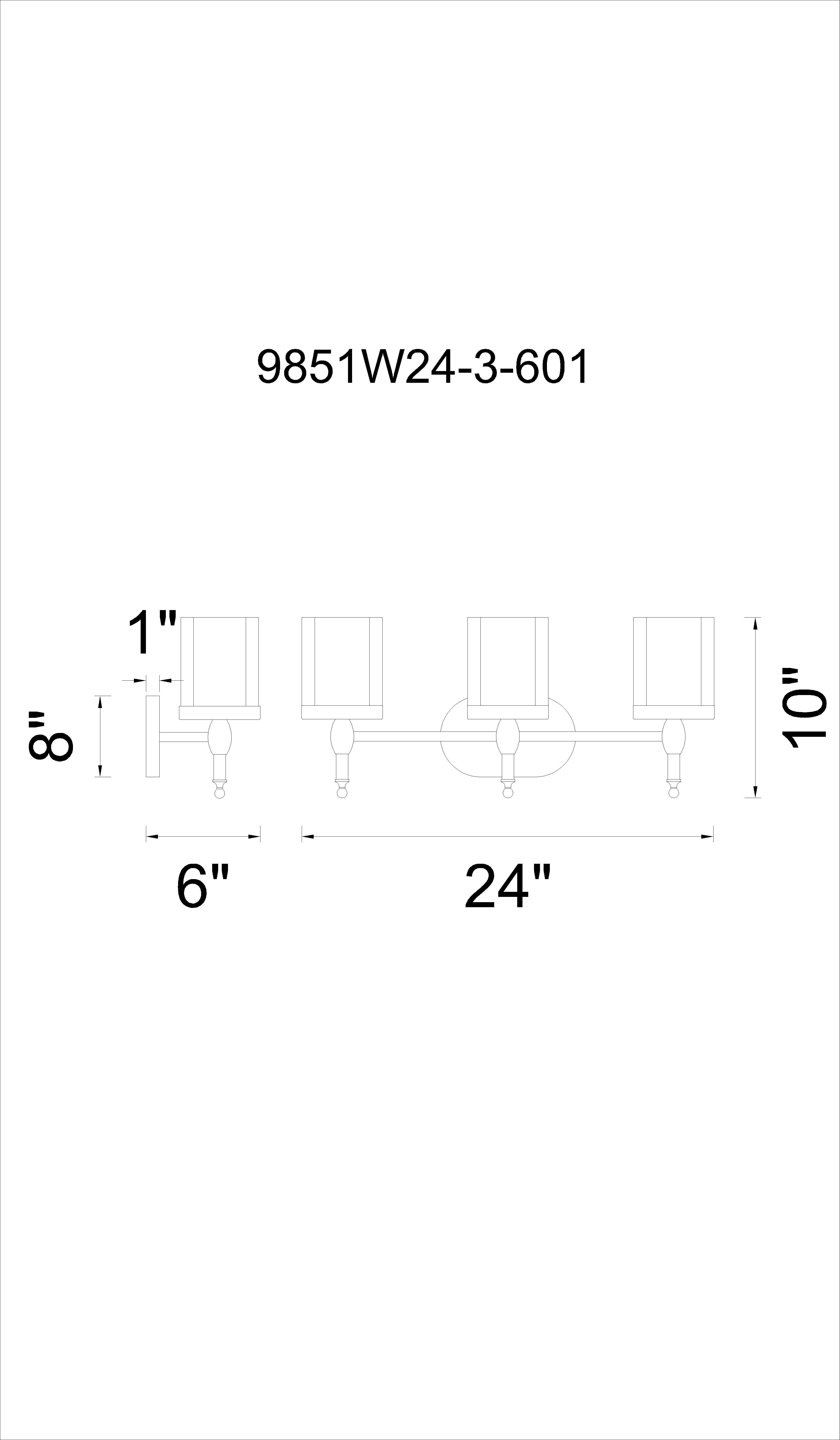 CWI Lighting Maybelle 3 Light Vanity Light With Chrome Finish Model: 9851W24-3-601 Line Drawing