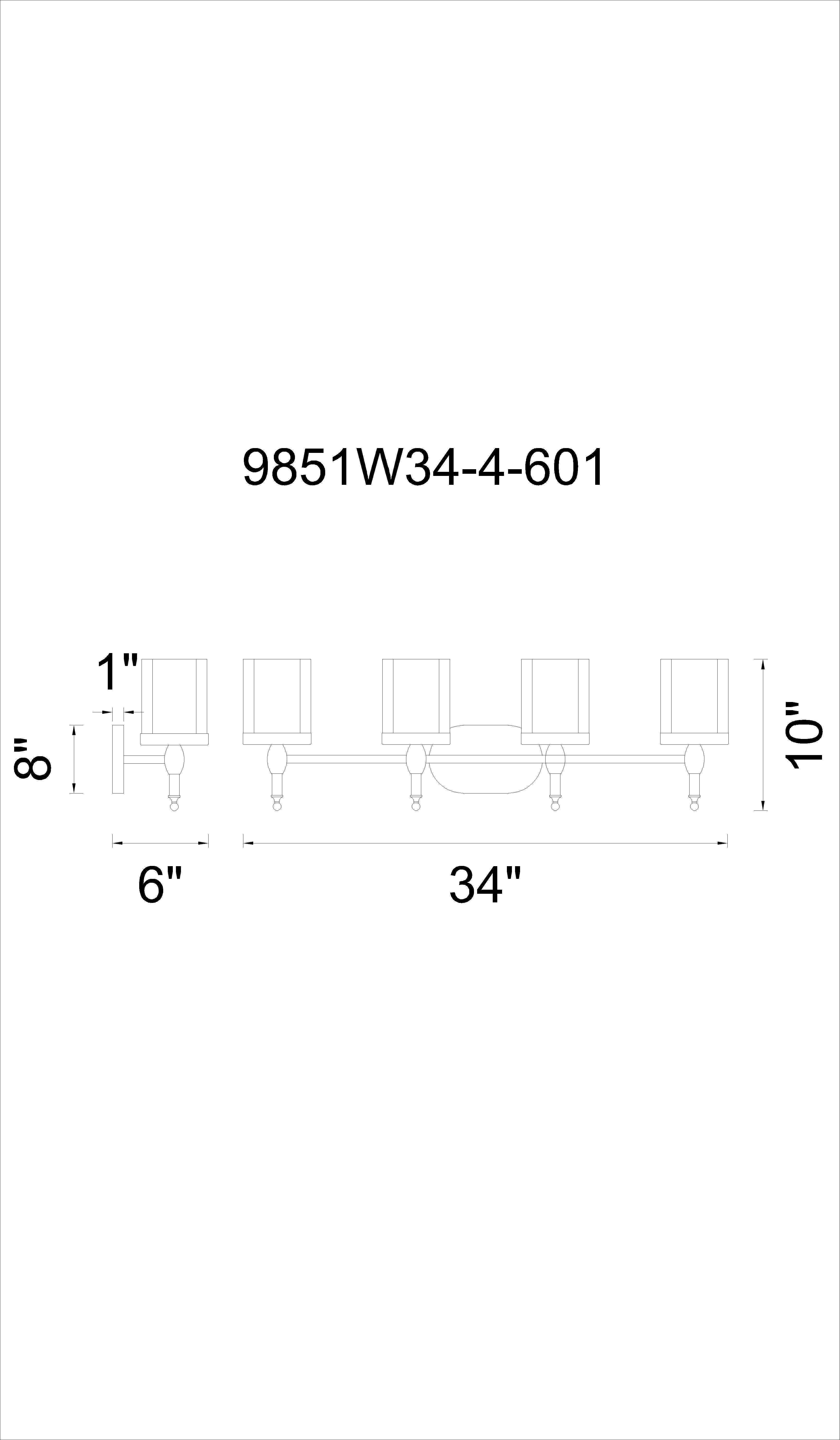 CWI Lighting Maybelle 4 Light Vanity Light With Chrome Finish Model: 9851W34-4-601 Line Drawing