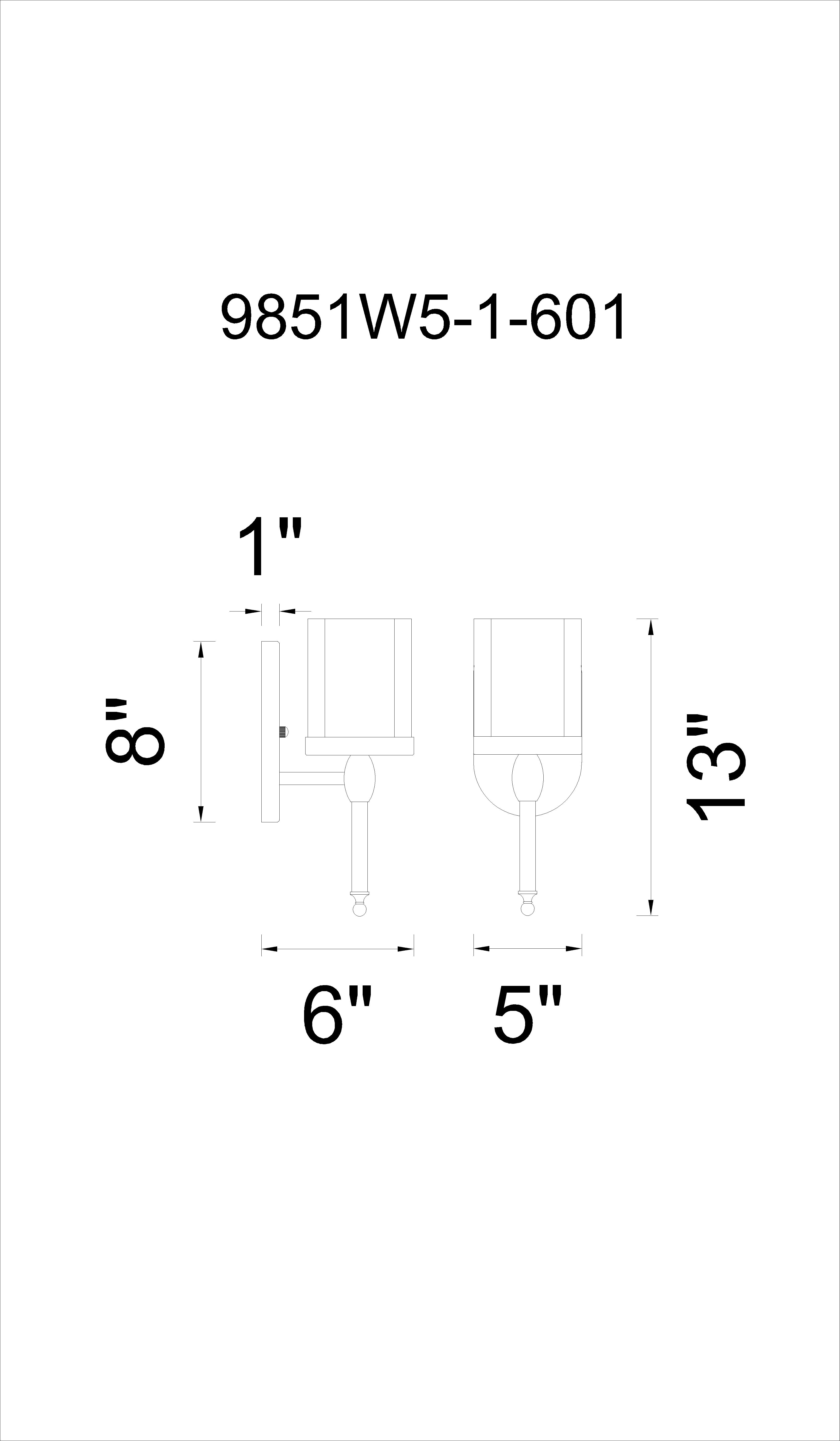 CWI Lighting Maybelle 1 Light Bathroom Sconce With Chrome Finish Model: 9851W5-1-601 Line Drawing