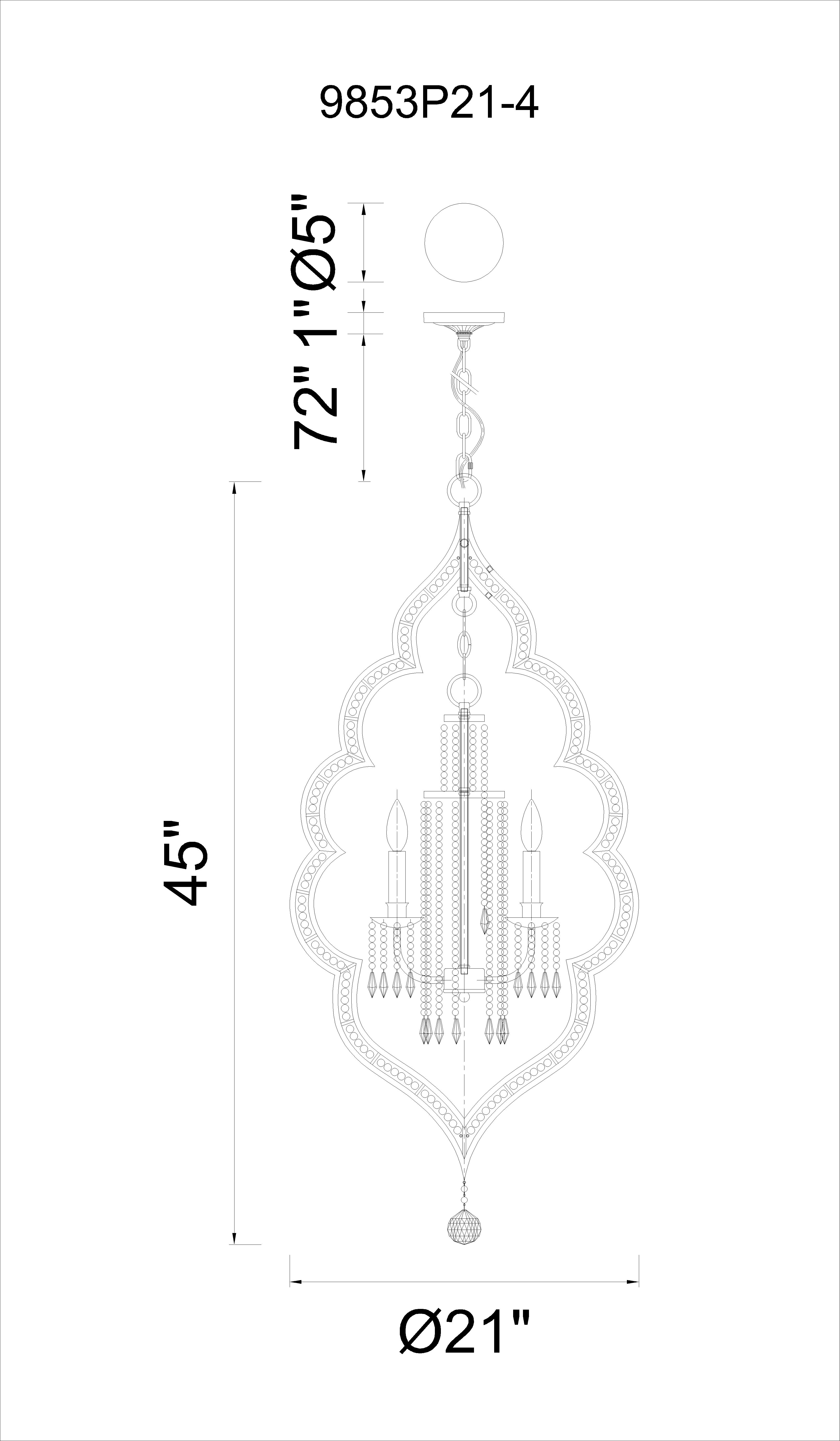 CWI Lighting Seine 4 Light Up Chandelier With Champagne Finish Model: 9853P21-4-195 Line Drawing