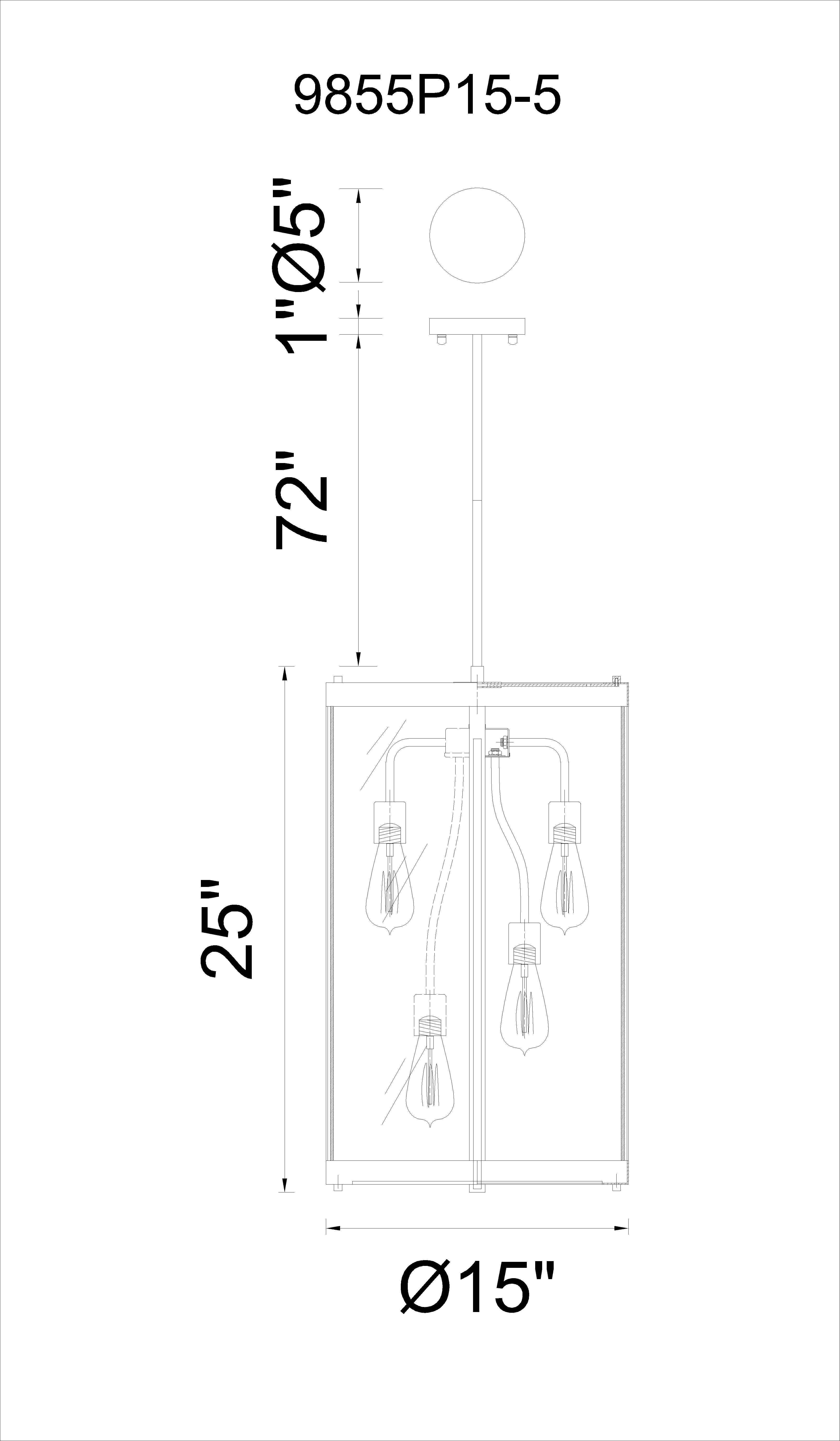 CWI Lighting Souris 5 Light Down Pendant With Reddish Brown Model: 9855P15-5-133 Line Drawing