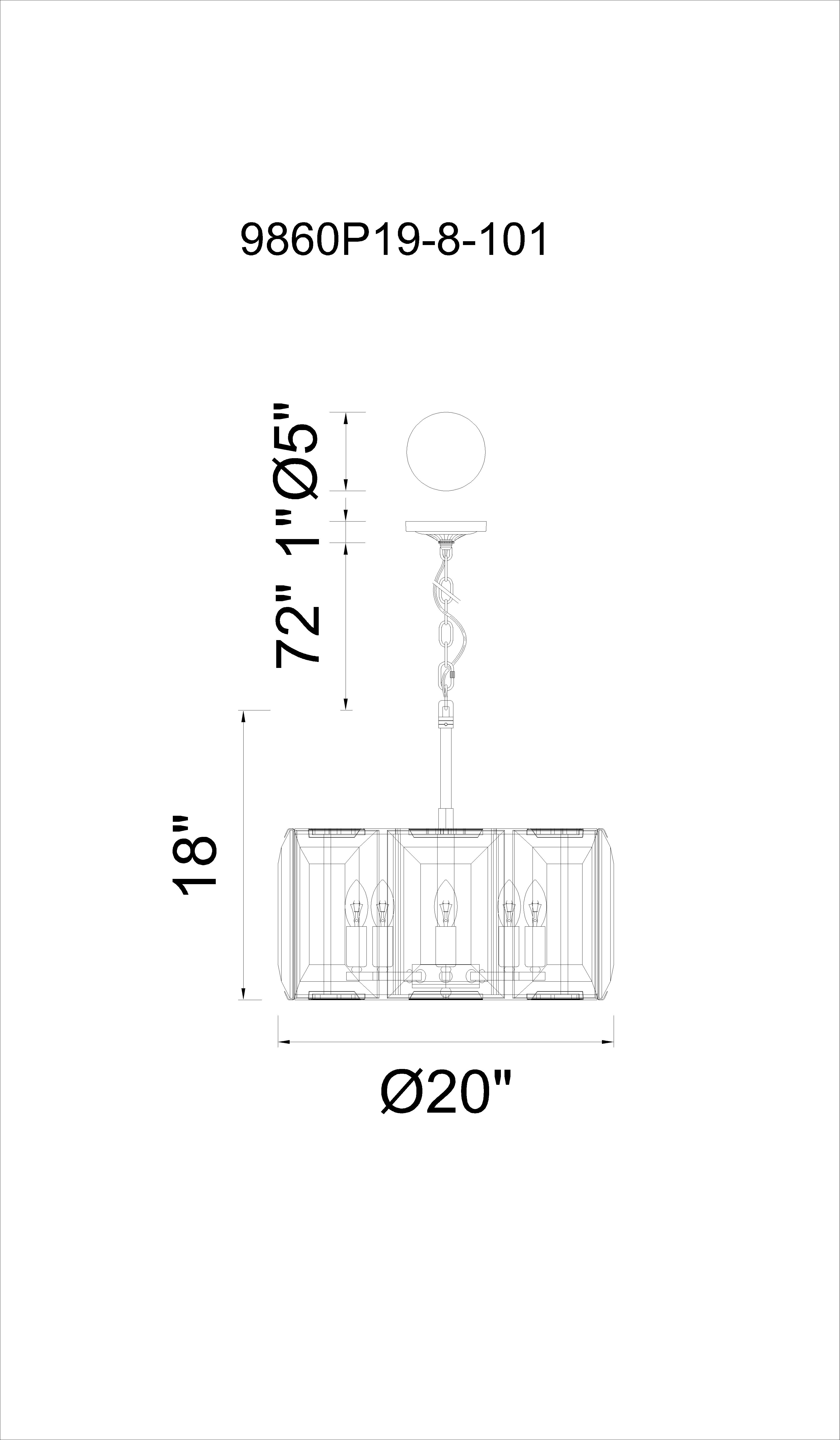 CWI Lighting Jacquet 8 Light Chandelier With Black Finish Model: 9860P19-8-101 Line Drawing