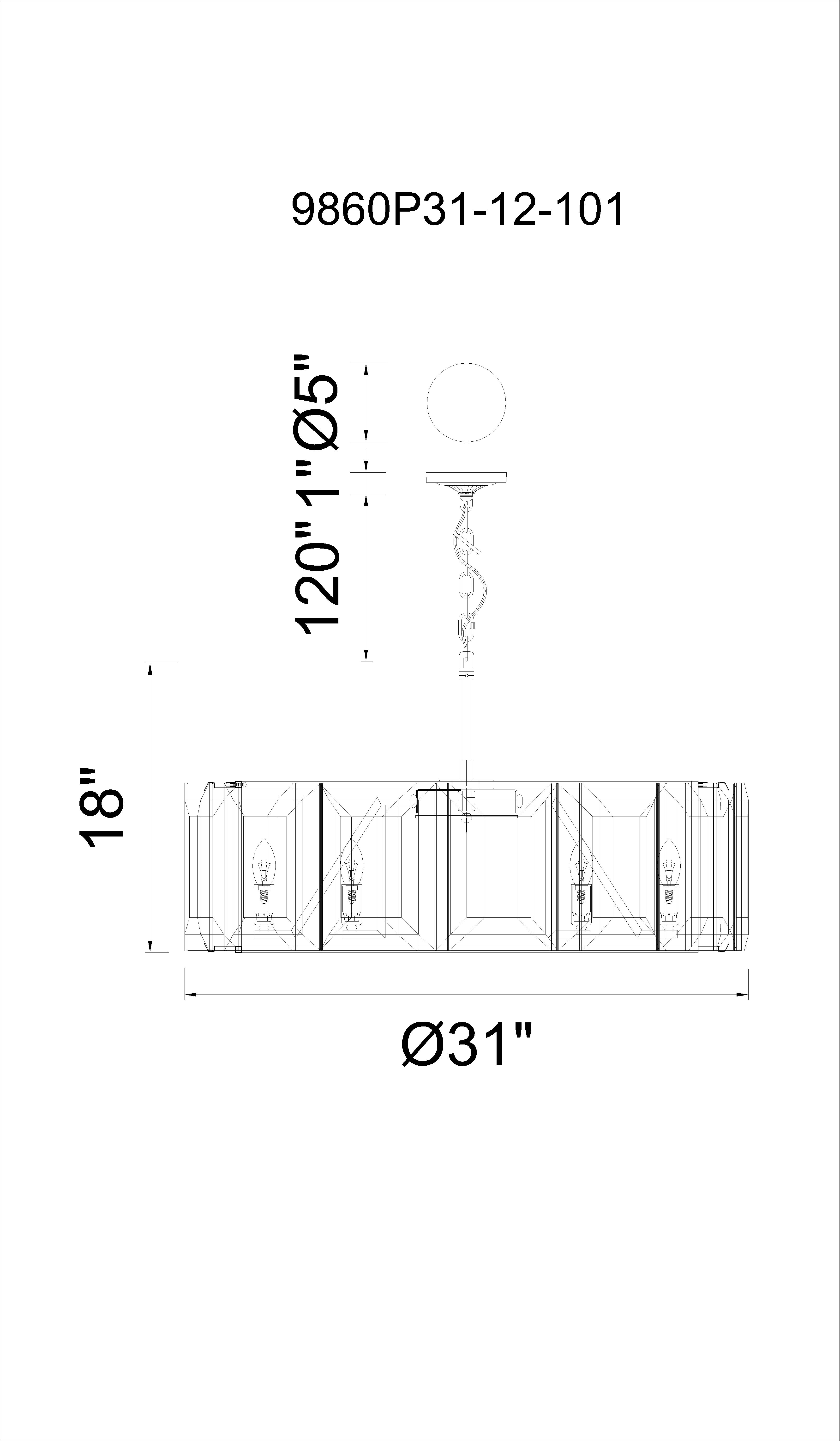 CWI Lighting Jacquet 12 Light Chandelier With Black Finish Model: 9860P31-12-101 Line Drawing