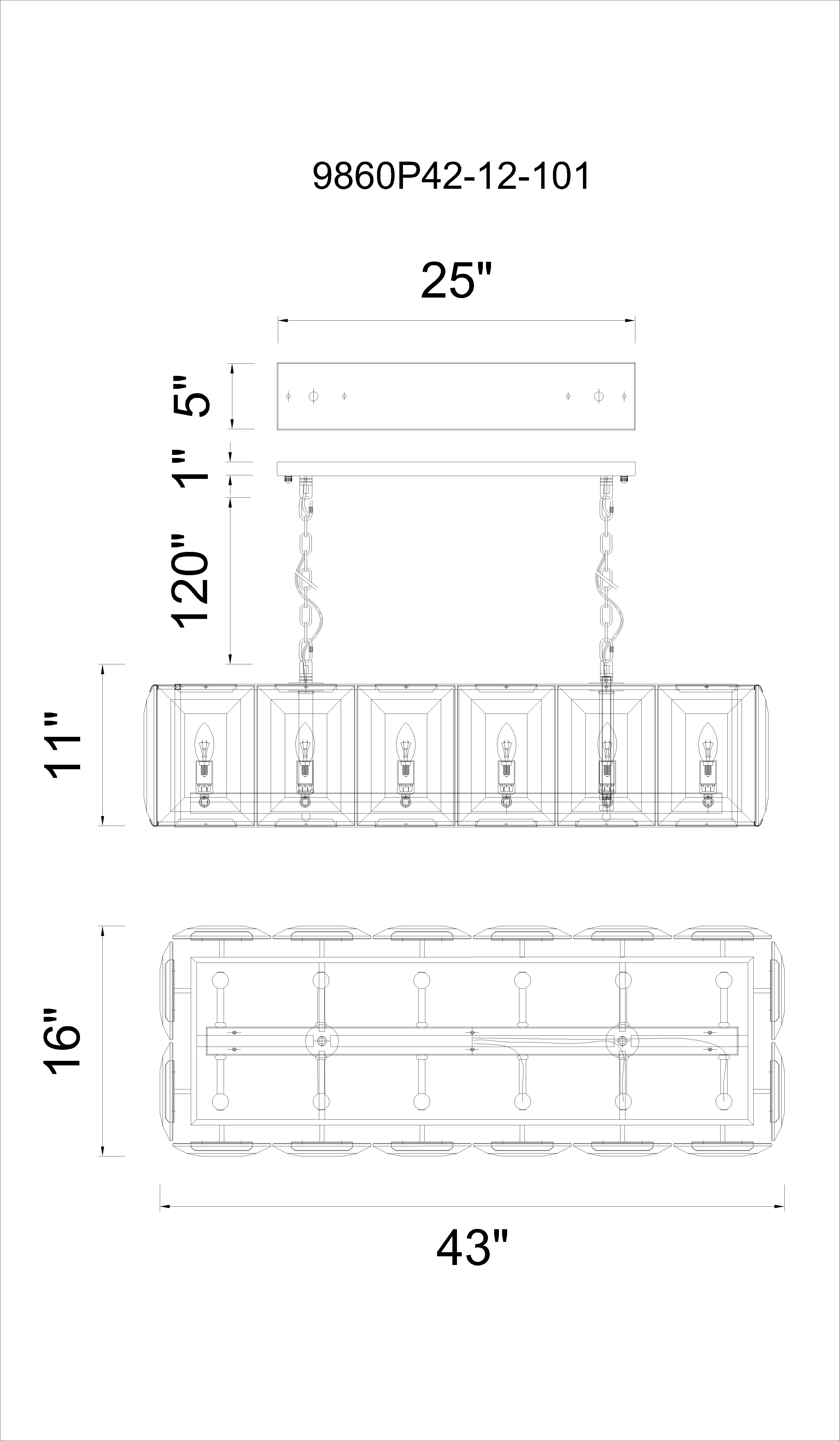 CWI Lighting Jacquet 12 Light Chandelier With Black Finish Model: 9860P42-12-101 Line Drawing