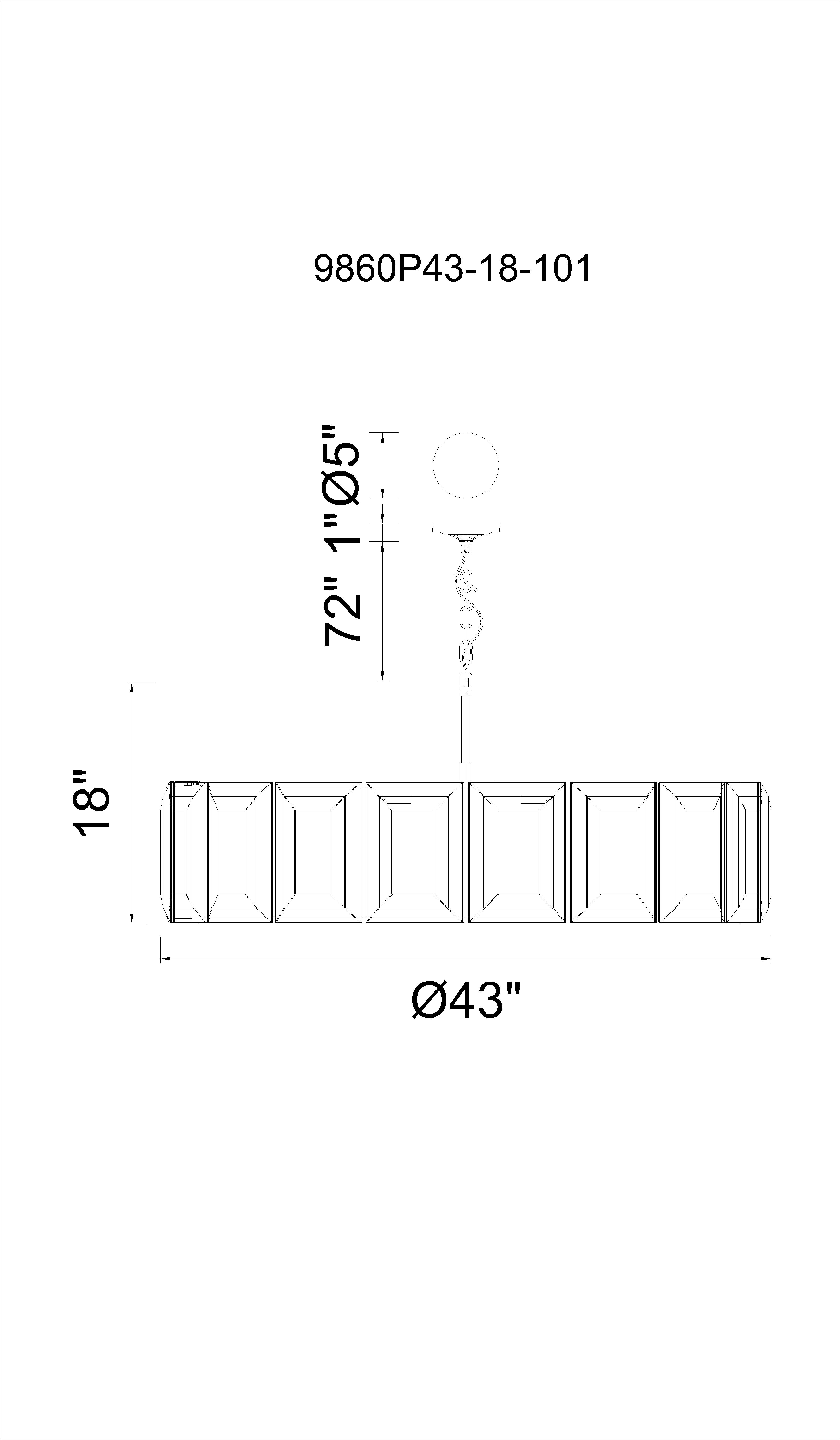 CWI Lighting Jacquet 18 Light Chandelier With Black Finish Model: 9860P43-18-101 Line Drawing