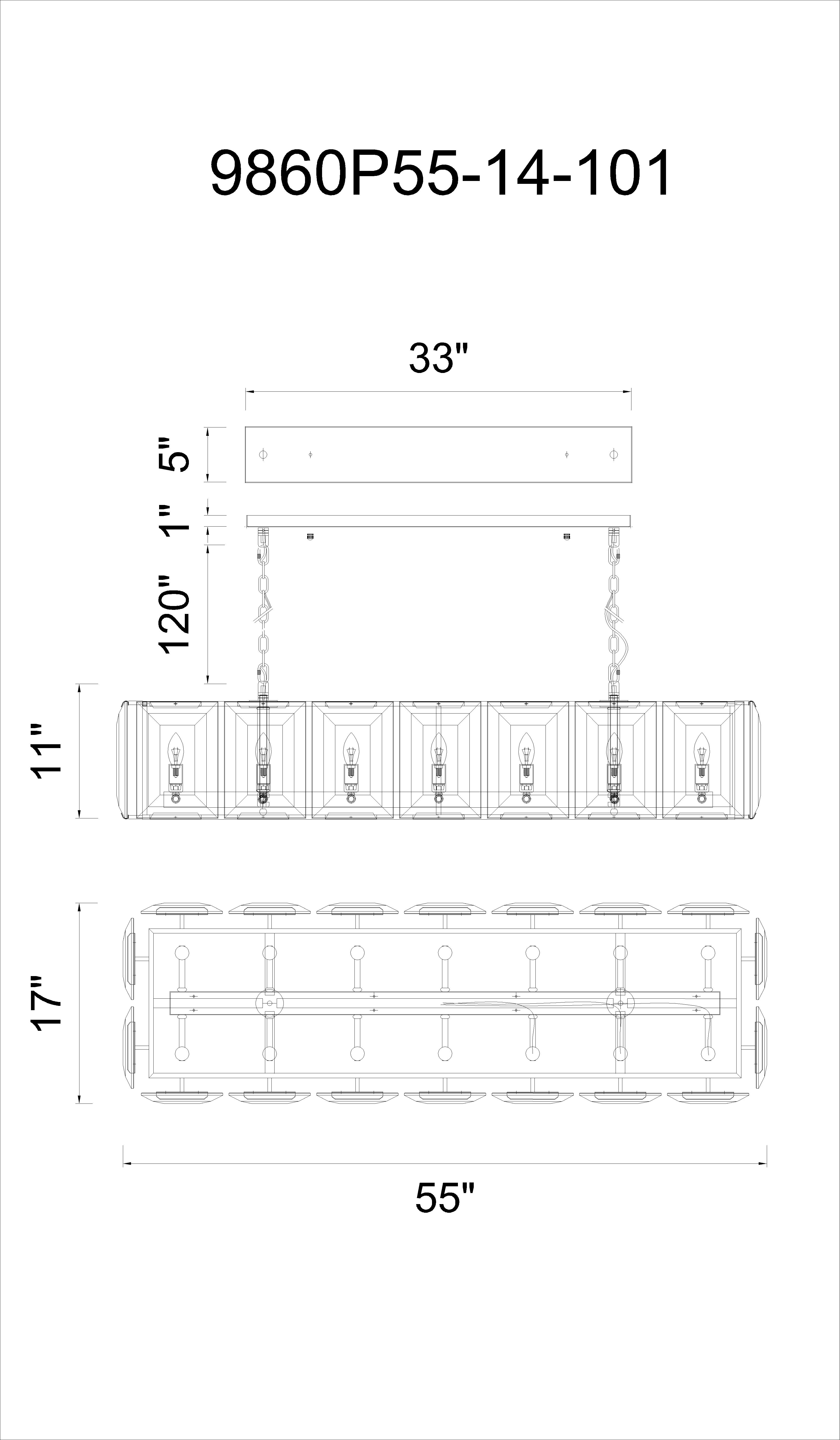 CWI Lighting Jacquet 14 Light Chandelier With Black Finish Model: 9860P55-14-101 Line Drawing