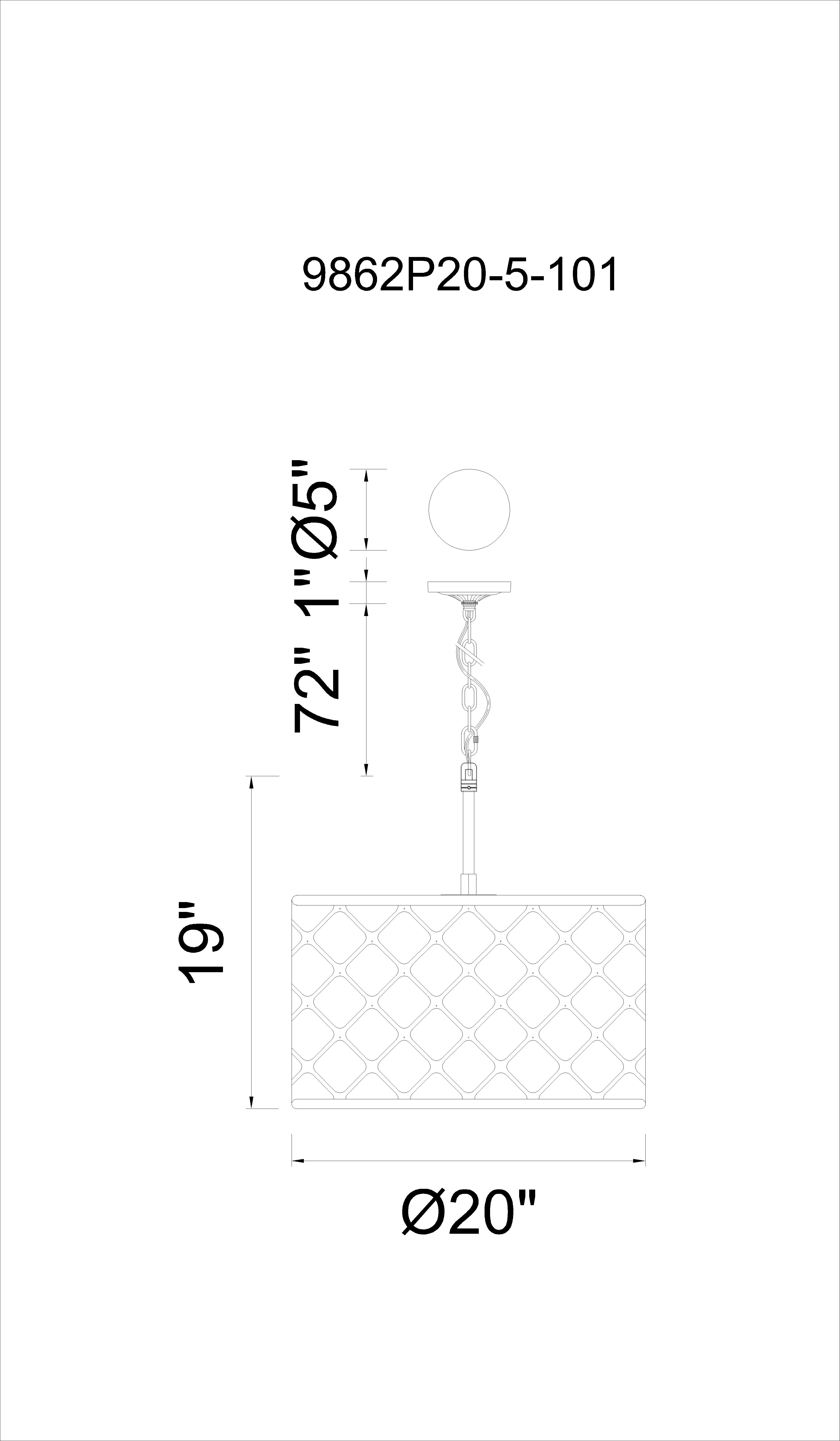 CWI Lighting Renous 5 Light Chandelier With Black Finish Model: 9862P20-5-101 Line Drawing