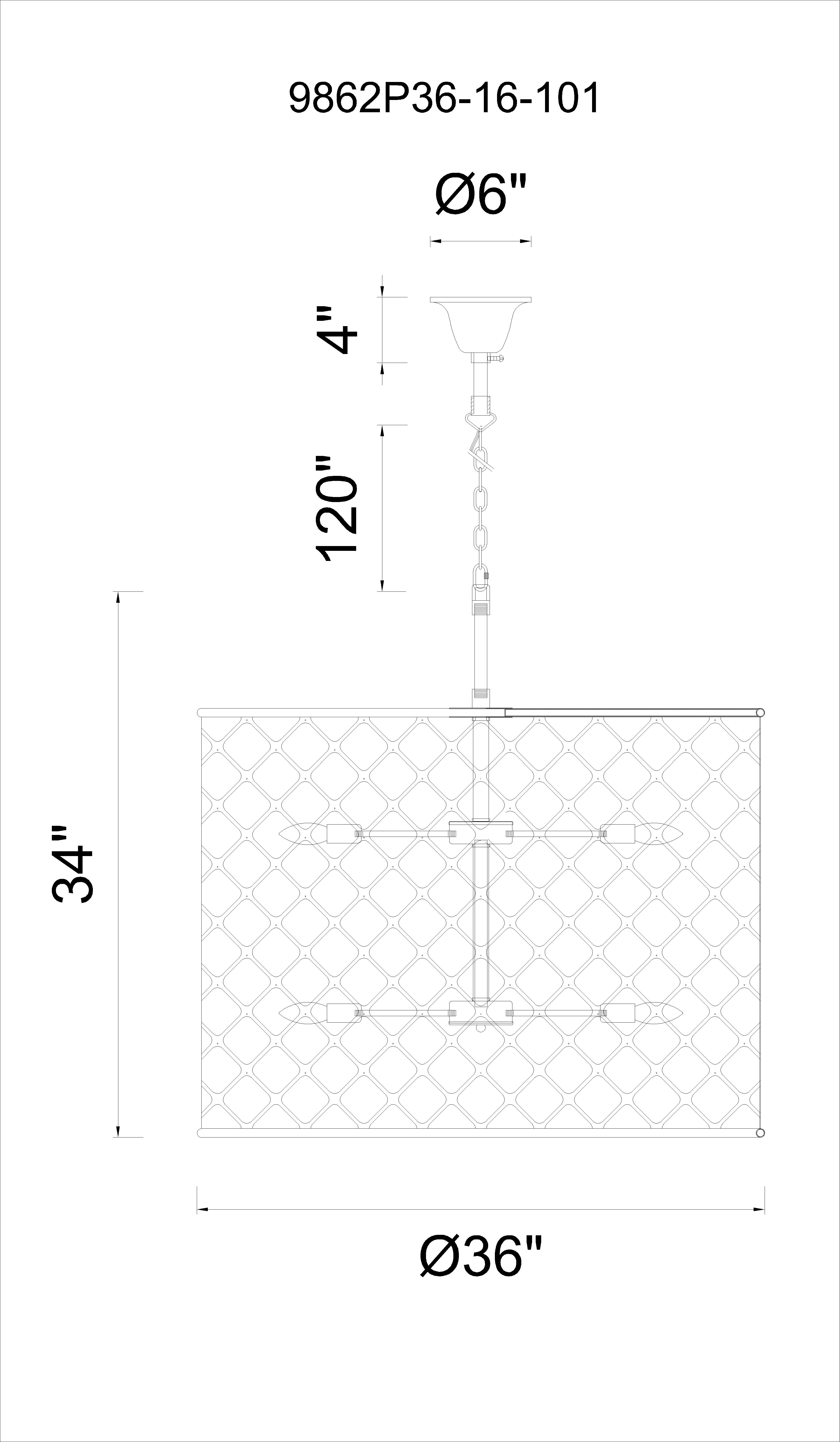 CWI Lighting Renous 16 Light Chandelier With Black Finish Model: 9862P36-16-101 Line Drawing