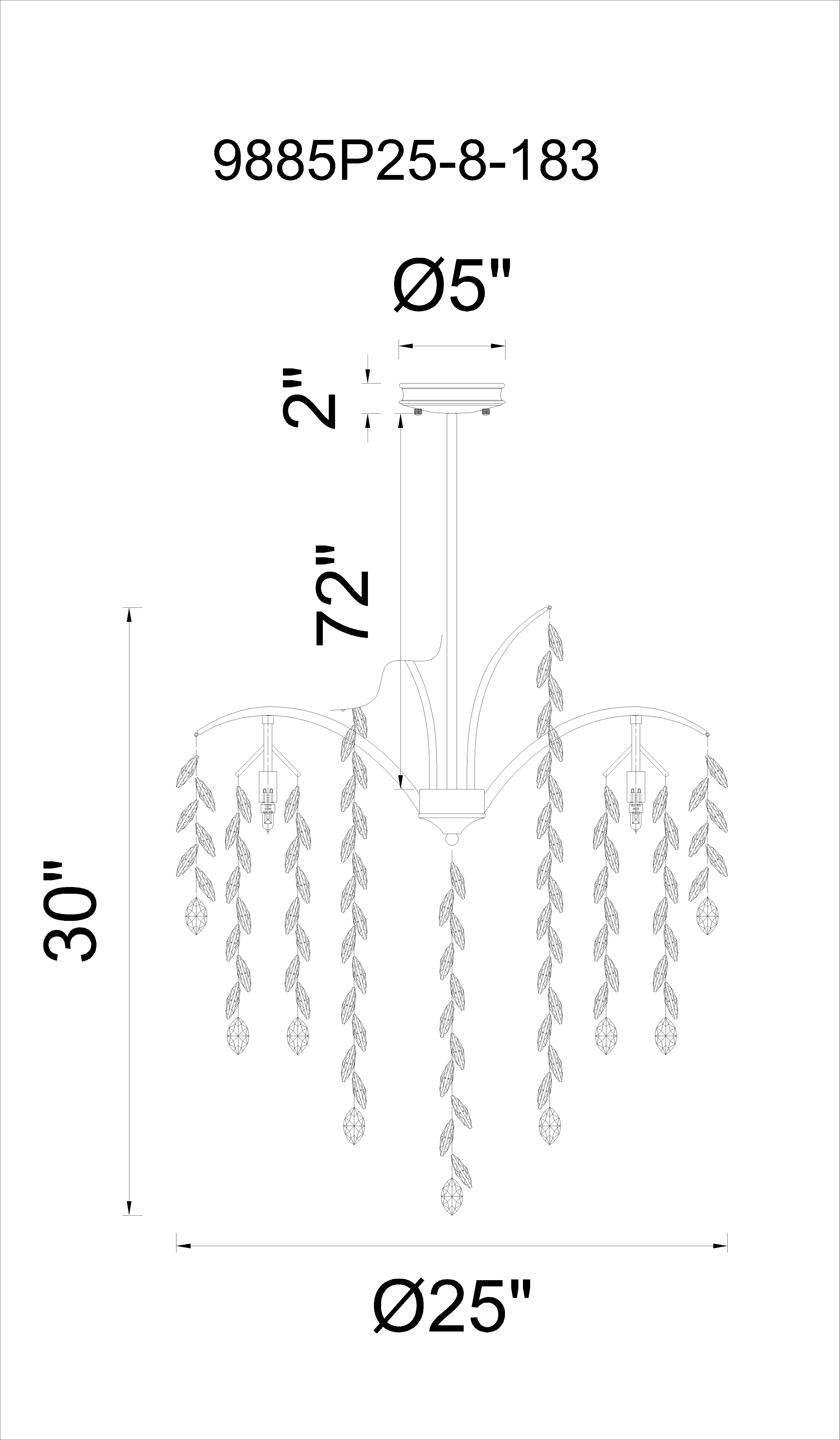CWI Lighting Napan 8 Light Down Chandelier With Silver Mist Model: 9885P25-8-183 Line Drawing