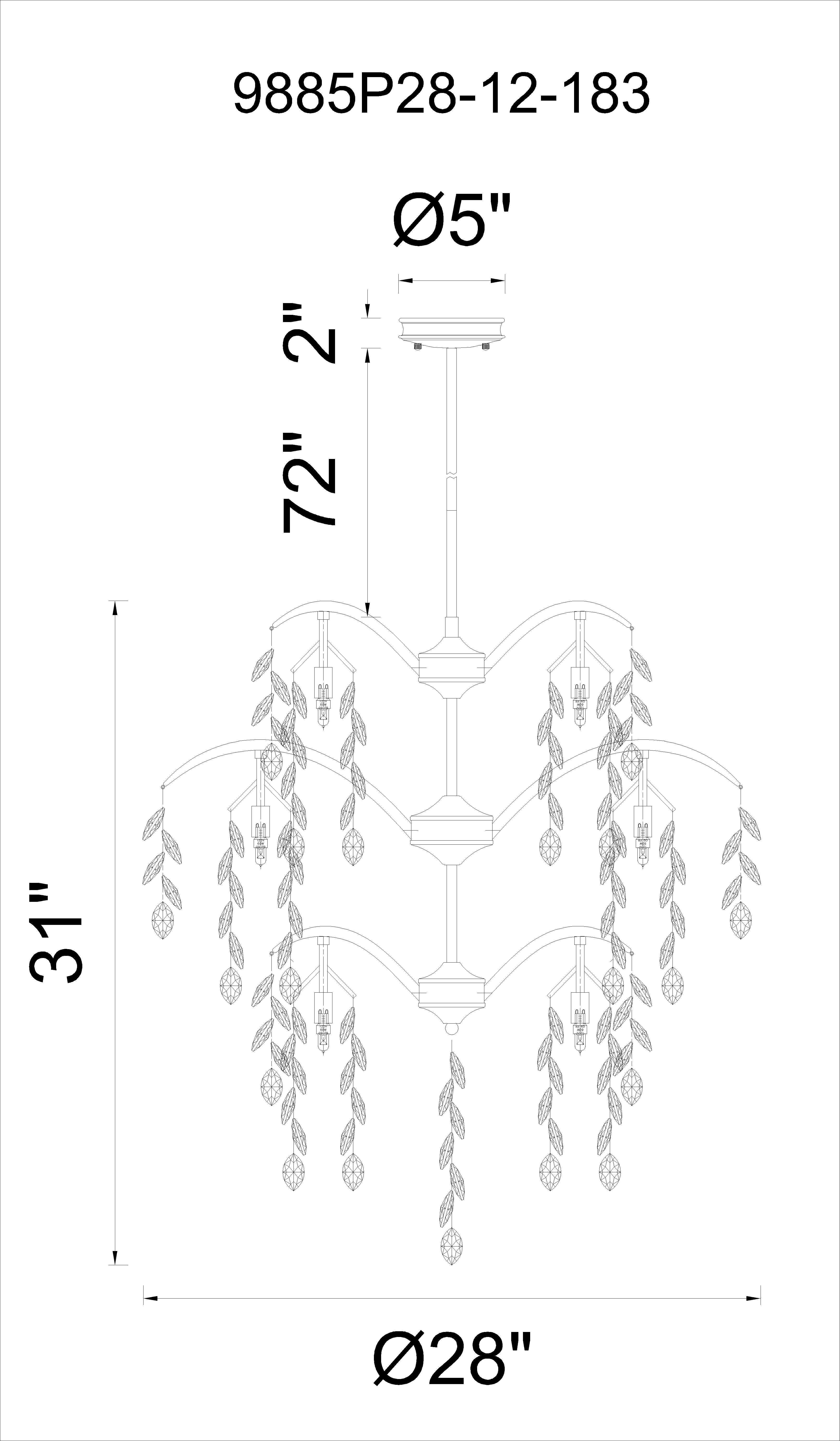 CWI Lighting Napan 12 Light Down Chandelier With Silver Mist Model: 9885P28-12-183 Line Drawing