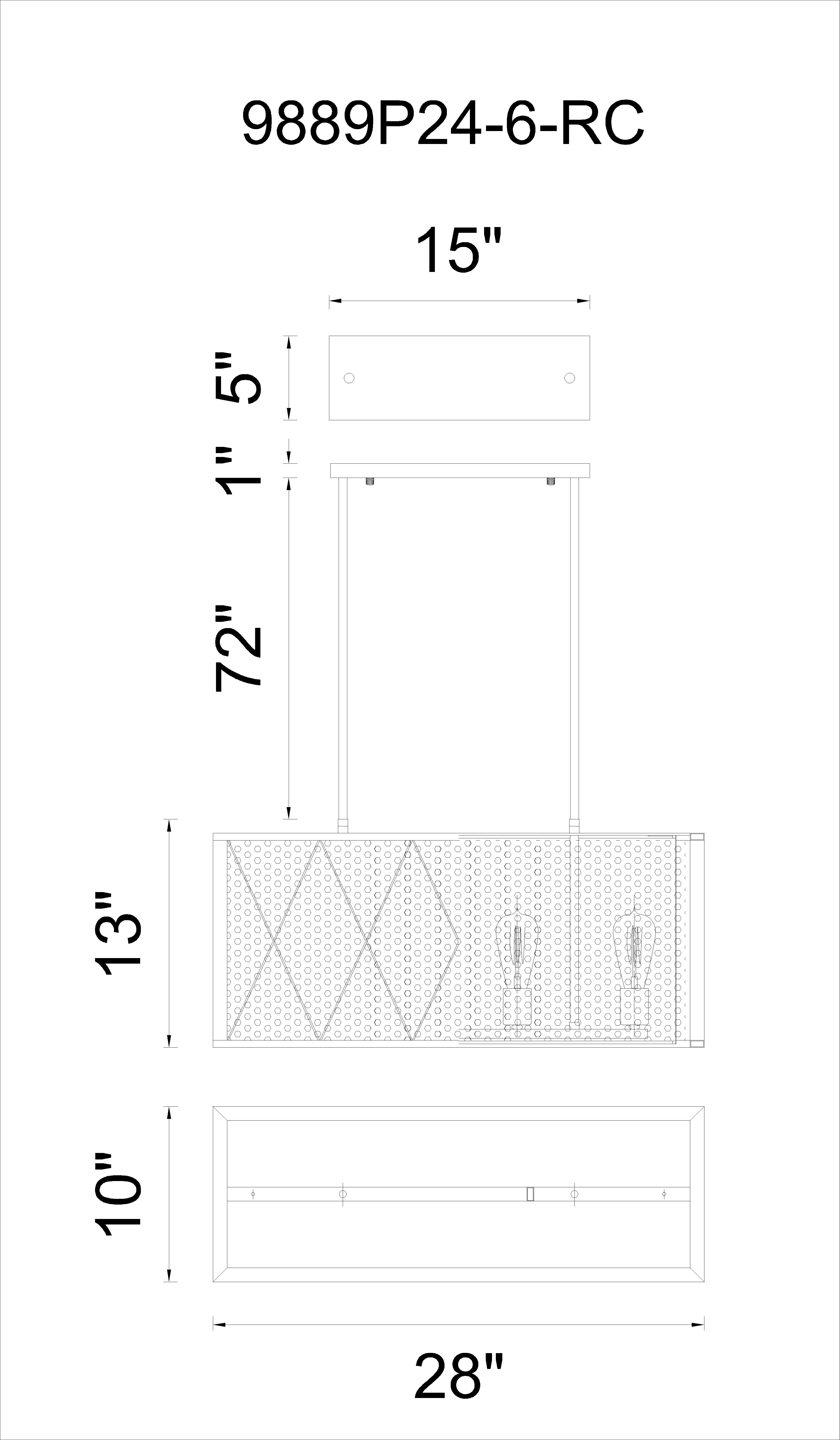 CWI Lighting Tapedia 6 Light Up Chandelier With Black Finish Model: 9889P24-6-101 Line Drawing