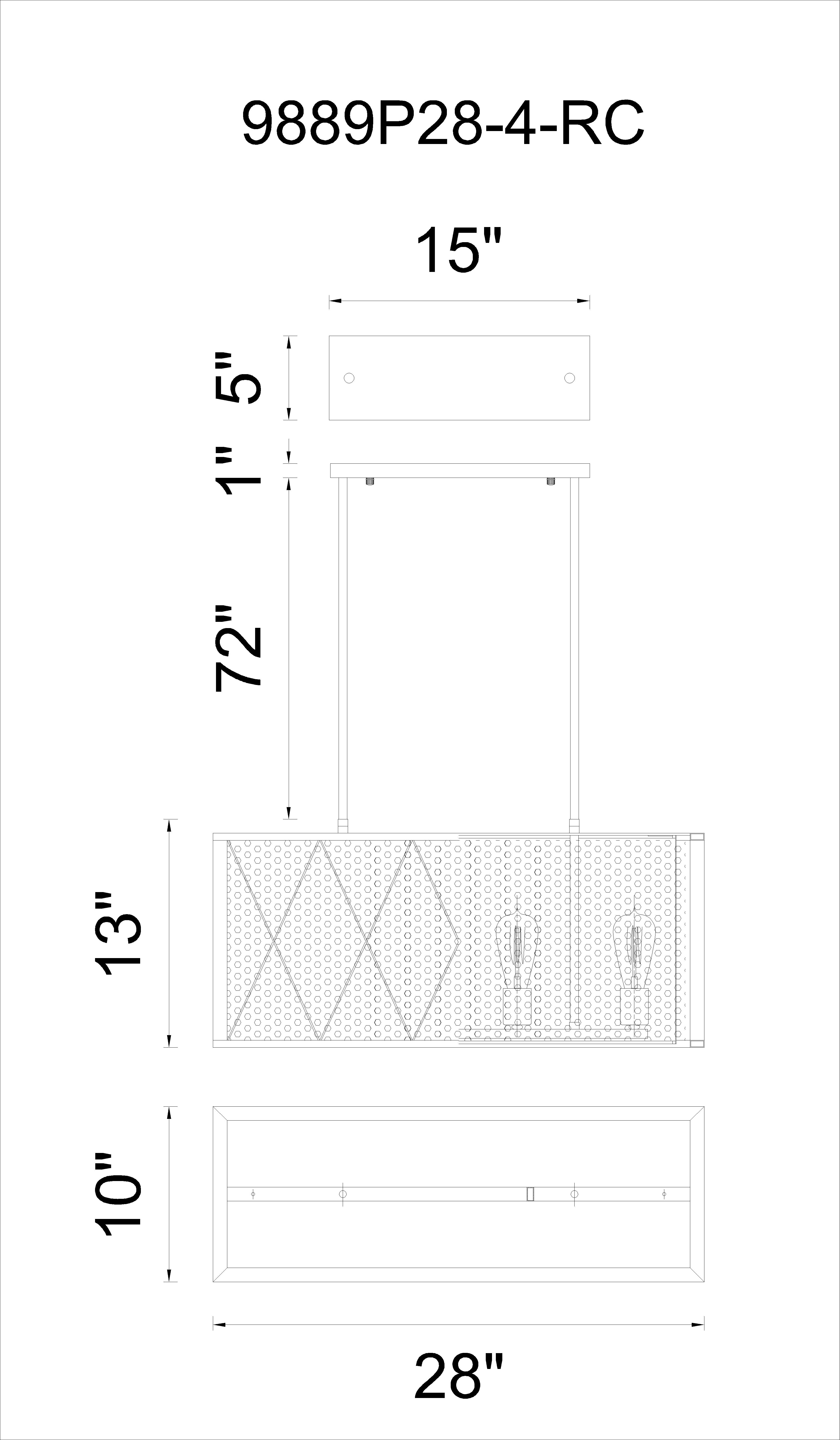 CWI Lighting Tapedia 4 Light Up Chandelier With Black Finish Model: 9889P28-4-RC-101 Line Drawing