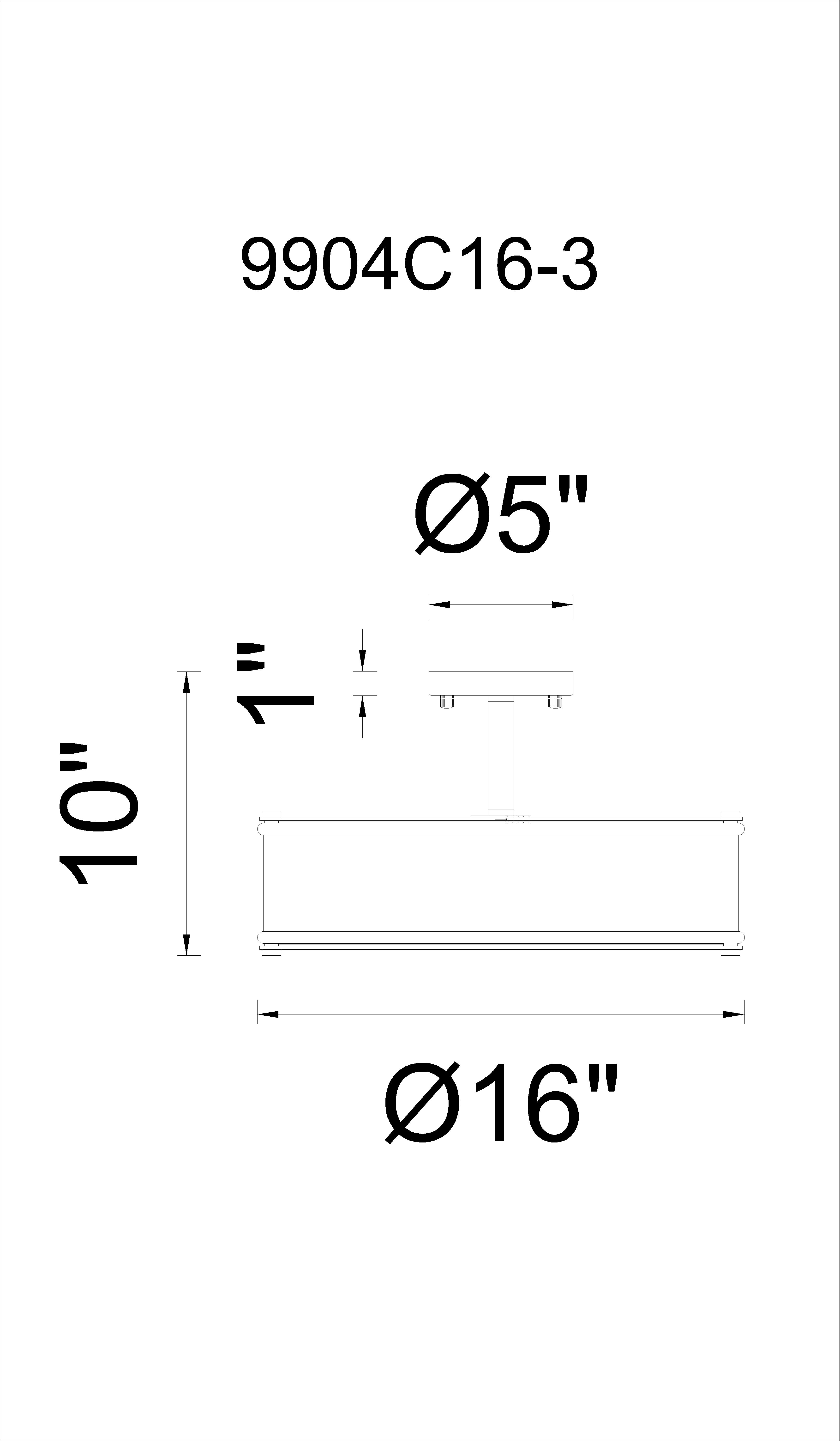 CWI Lighting Tigris 3 Light Drum Shade Flush Mount With Black Model: 9904C16-3-101 Line Drawing
