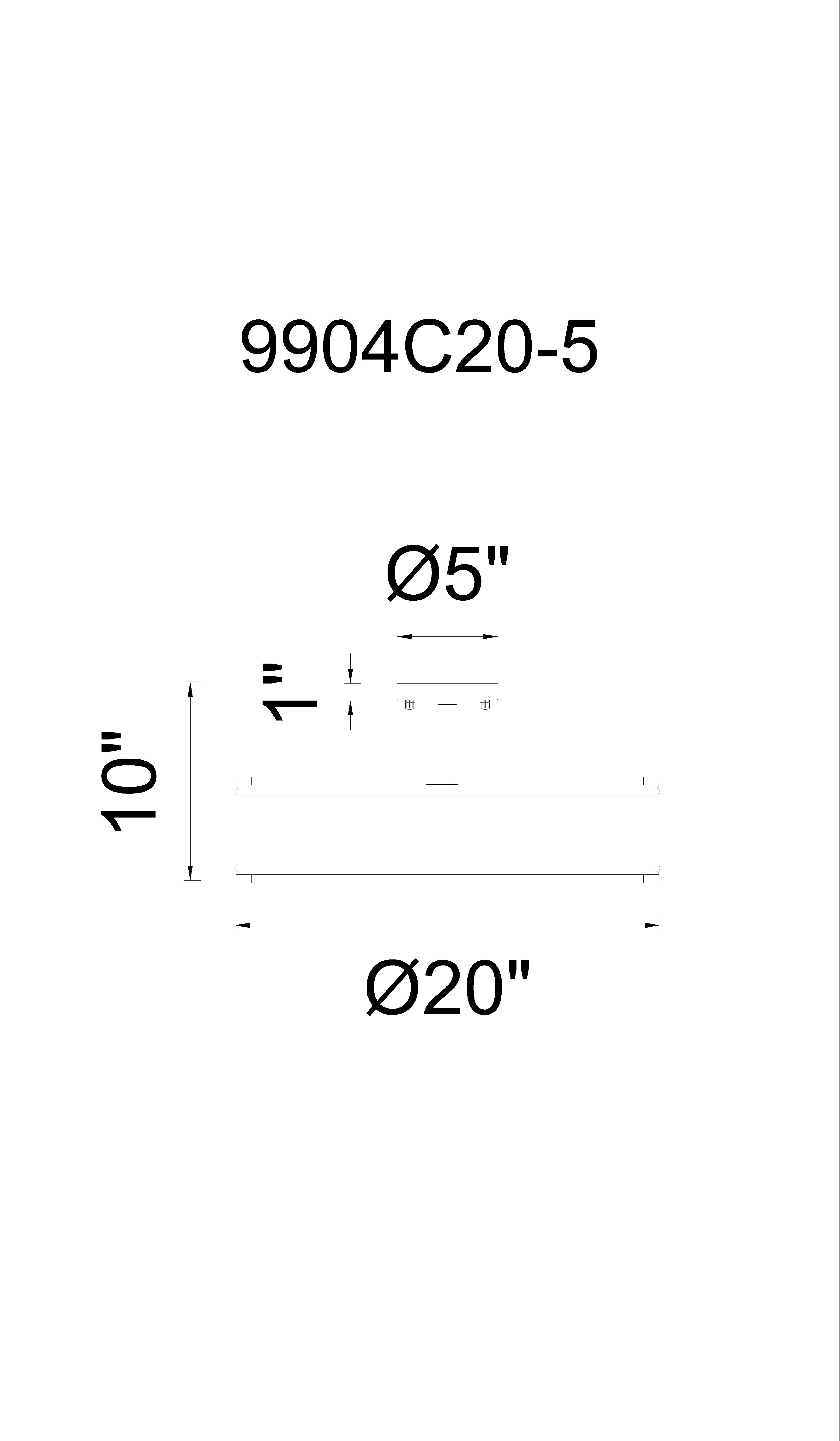 CWI Lighting Tigris 5 Light Drum Shade Flush Mount With Black Model: 9904C20-5-101 Line Drawing