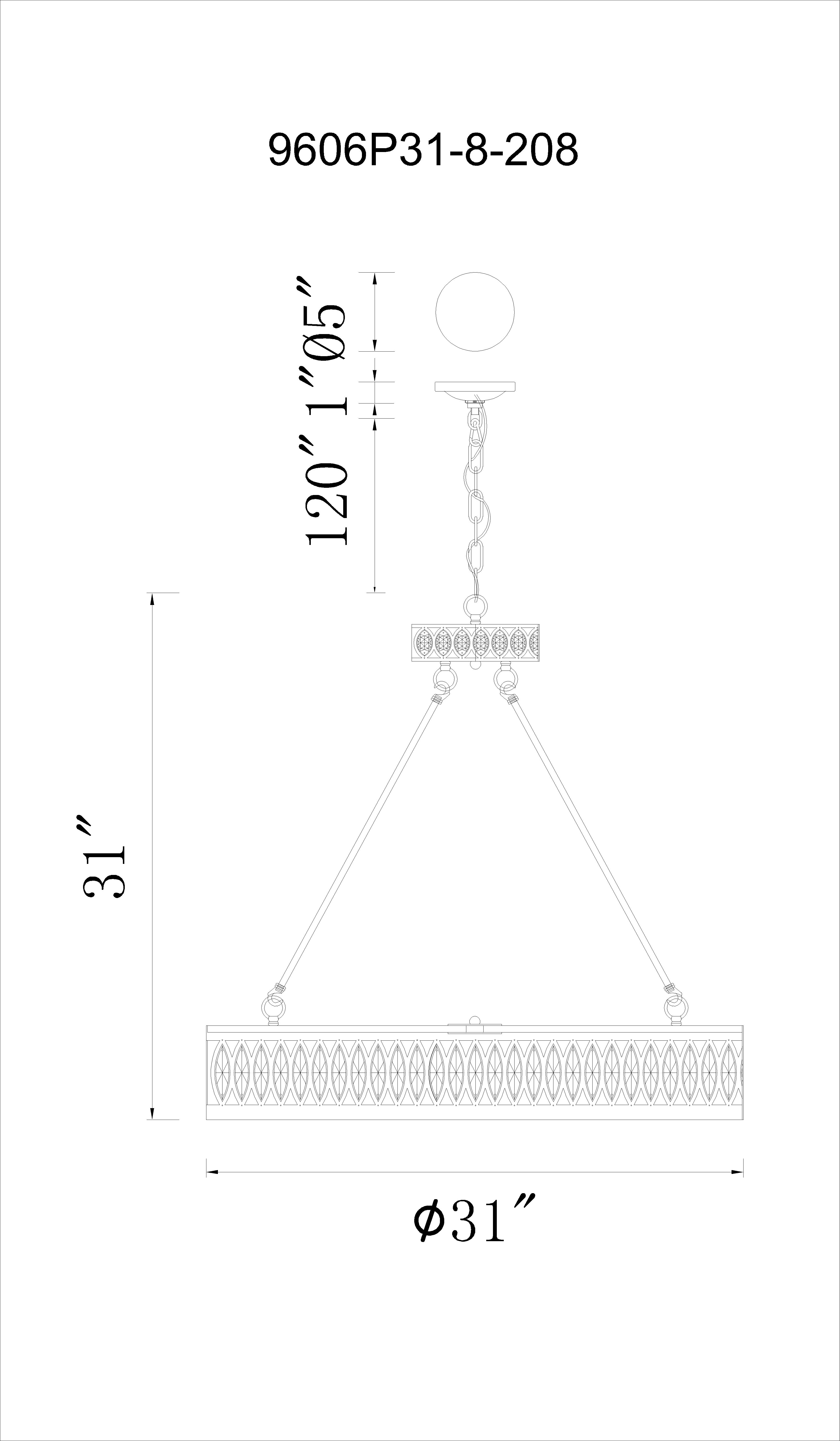 CWI Lighting Nova 8 Light Chandelier With Champagne Finish Model: 9906P31-8-208 Line Drawing