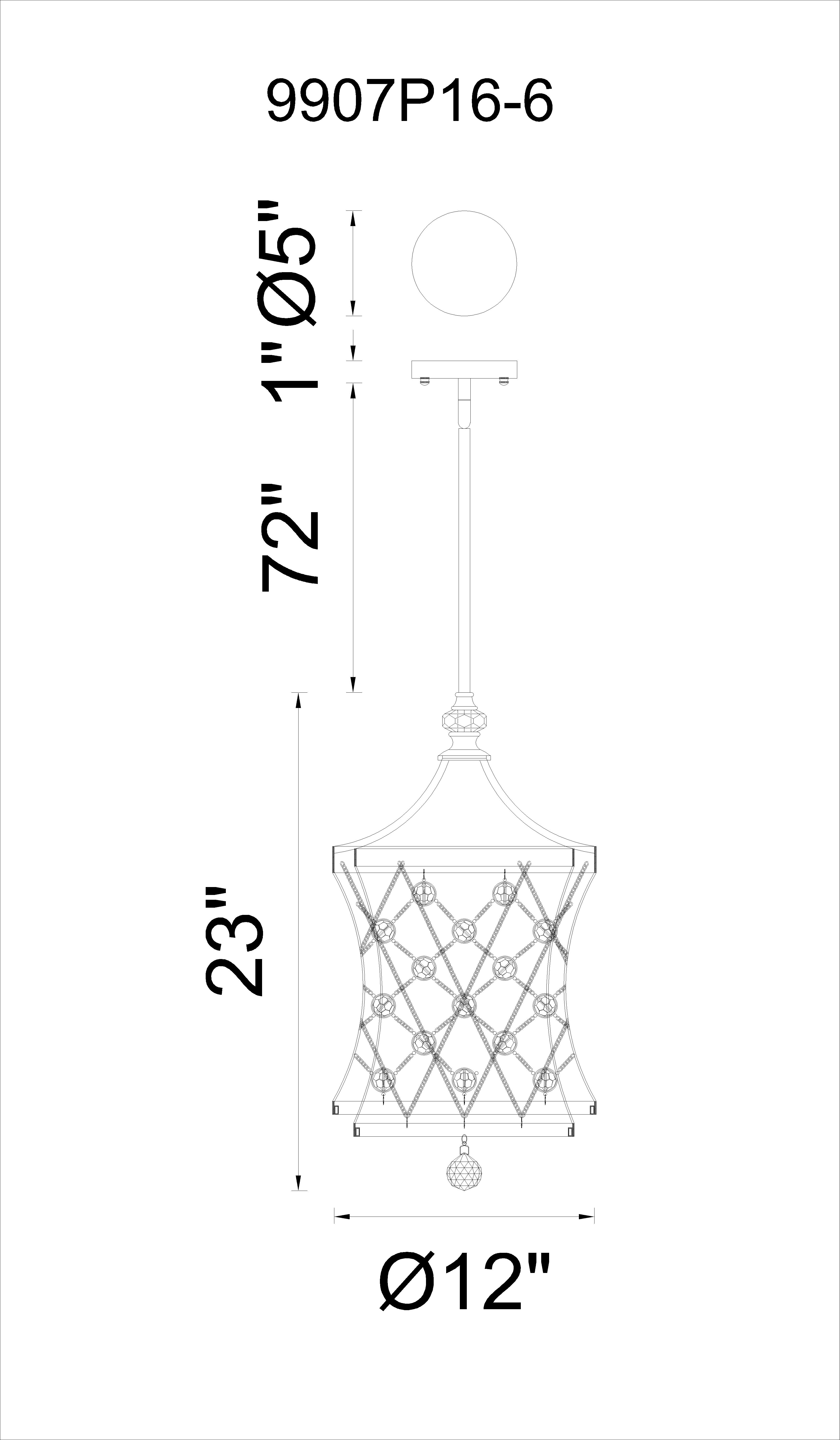 CWI Lighting Tieda 4 Light Up Pendant With Speckled Bronze Model: 9907P12-4-206 Line Drawing