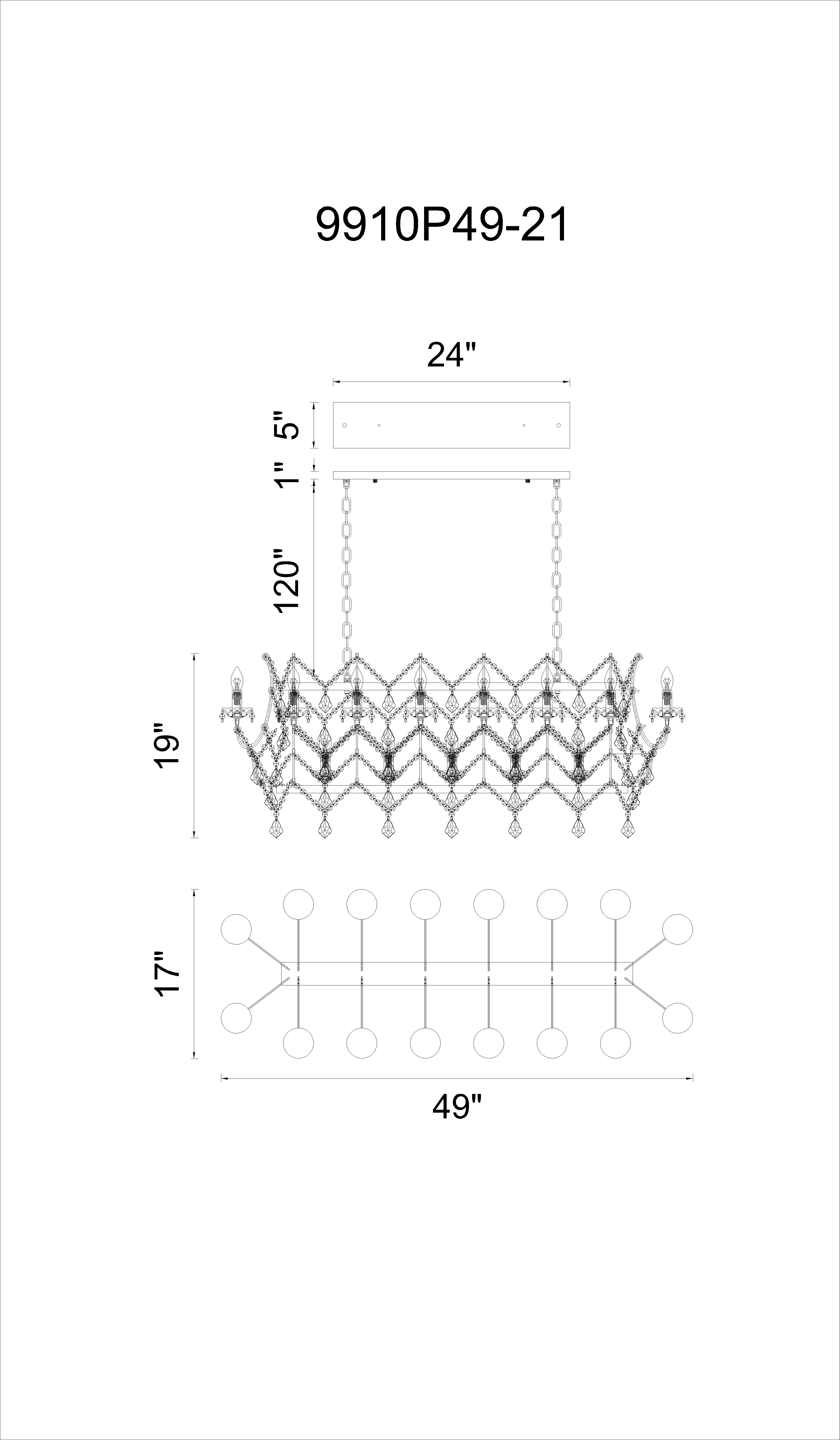 CWI Lighting Phraya 21 Light Up Chandelier With Light Brown Model: 9910P49-21-199 Line Drawing