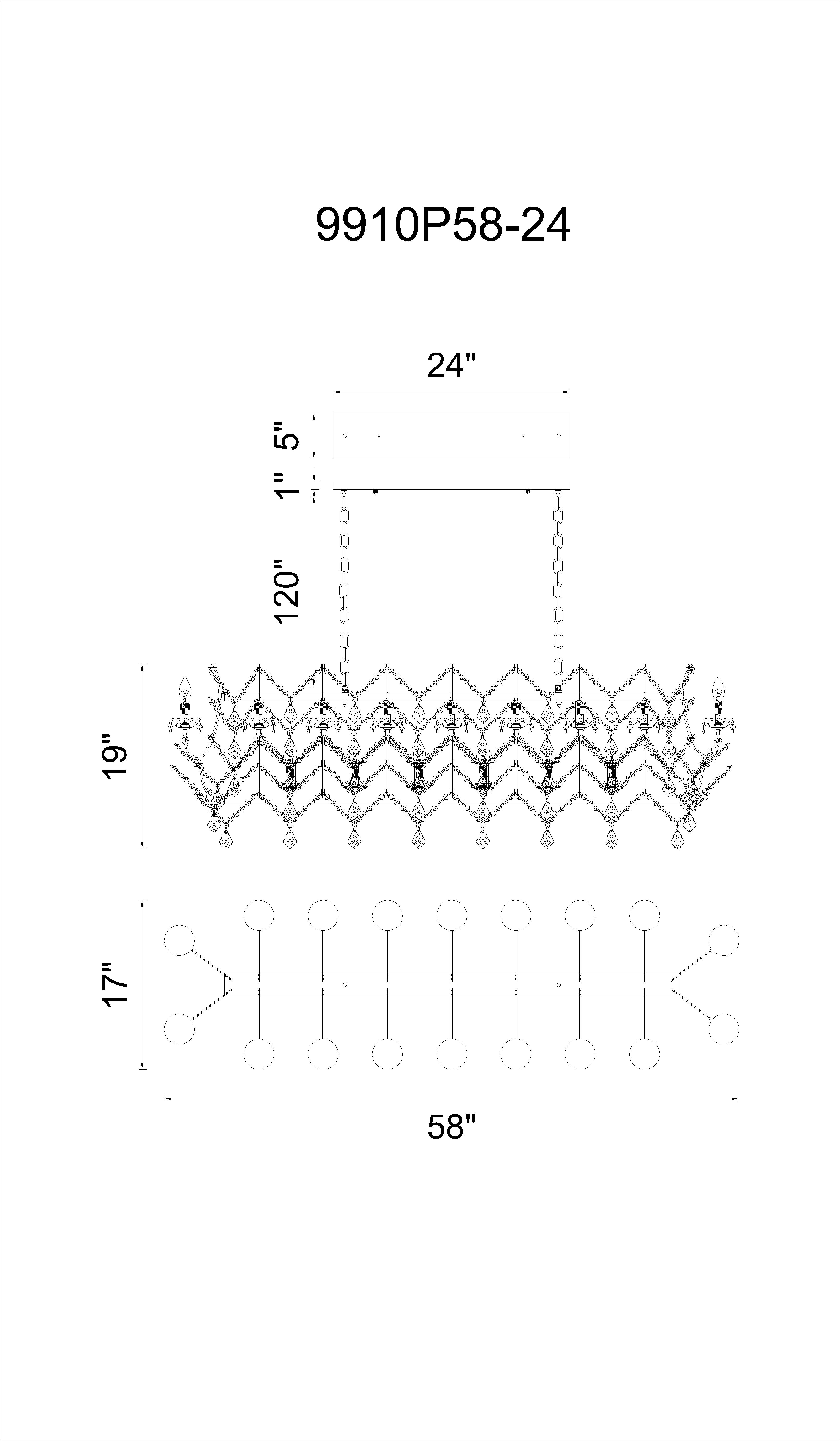 CWI Lighting Phraya 24 Light Up Chandelier With Light Brown Model: 9910P58-24-199 Line Drawing