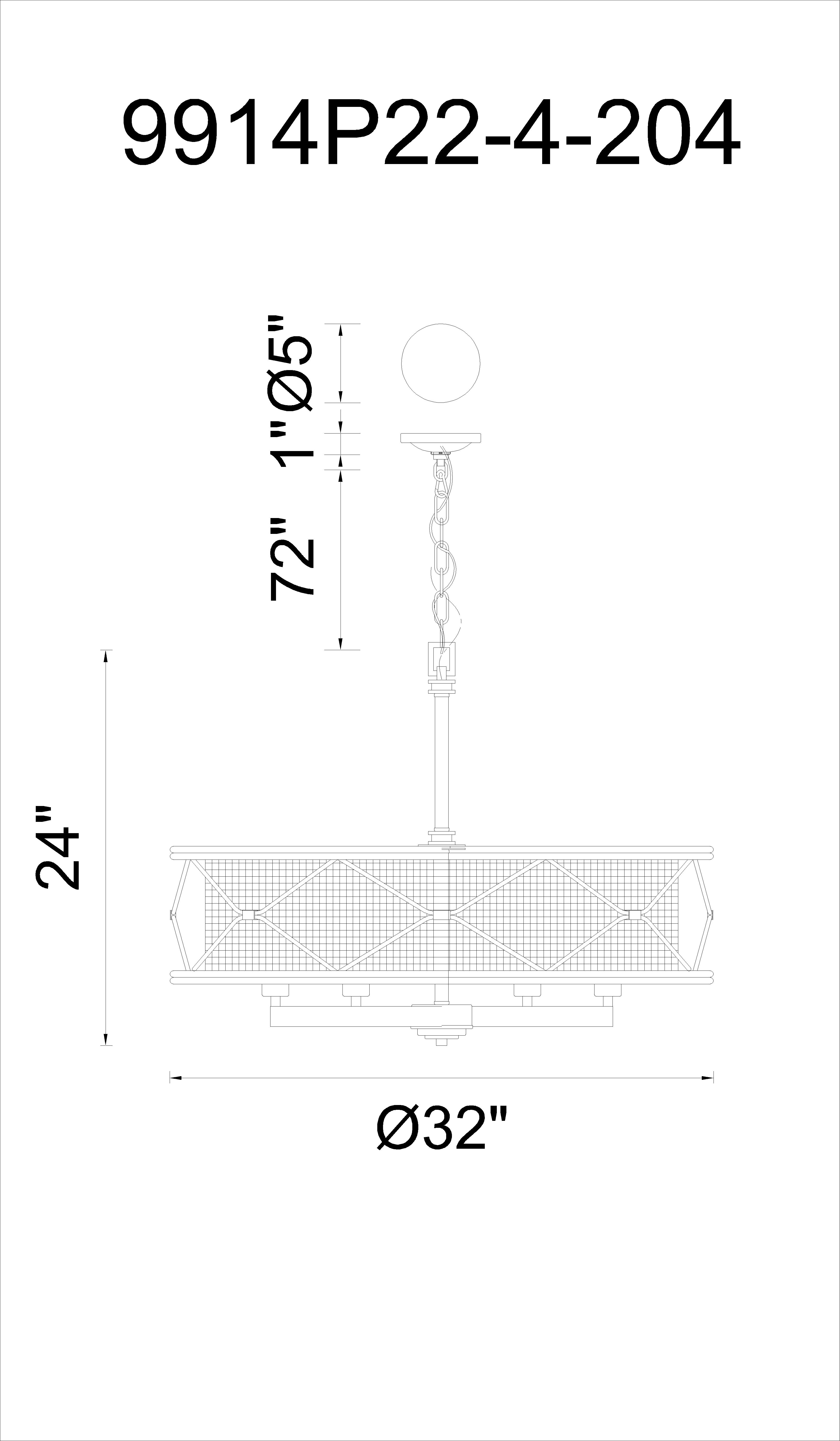CWI Lighting Kali 6 Light Up Chandelier With Light Brown Finish Model: 9914P32-6-204 Line Drawing