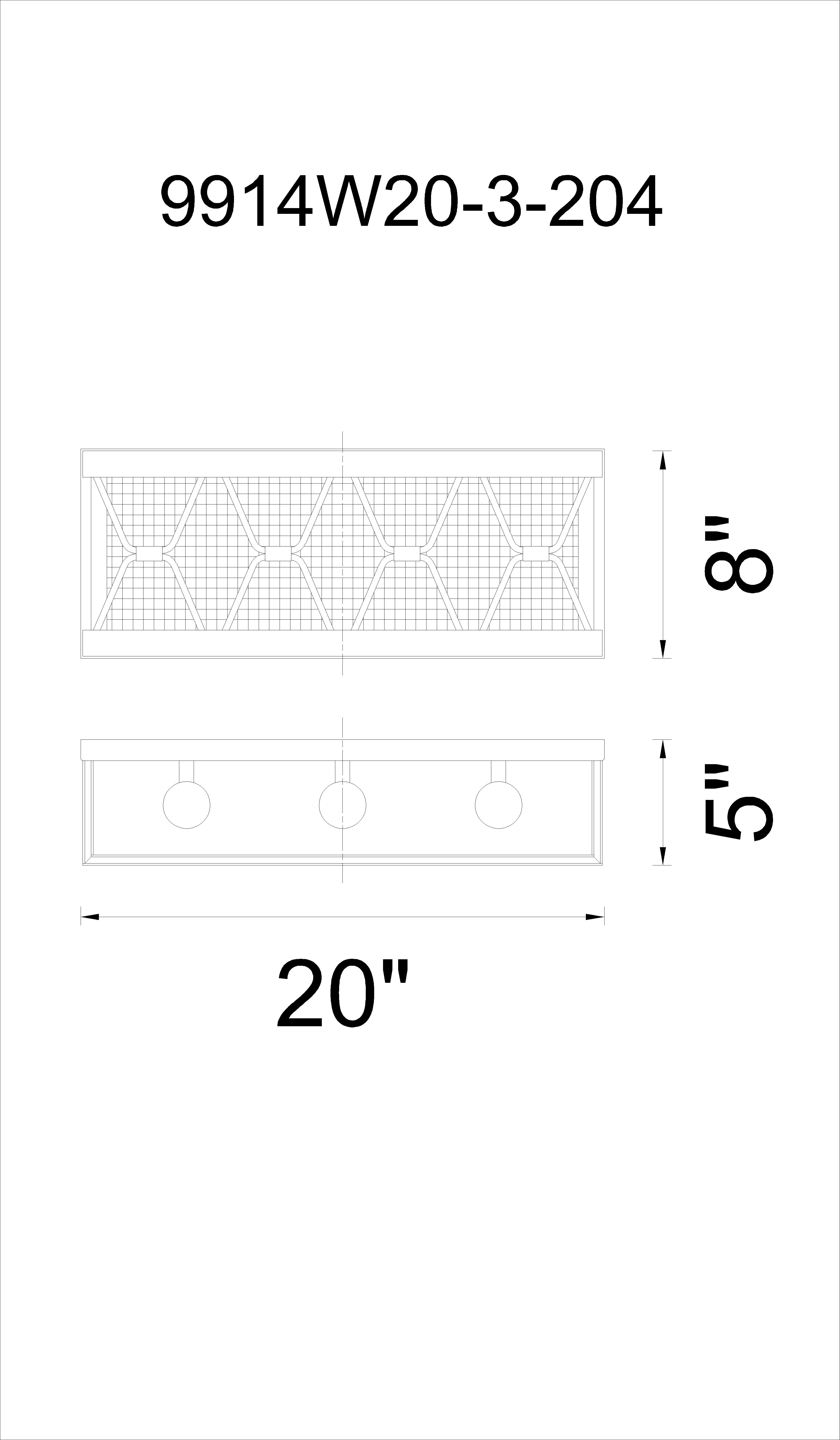 CWI Lighting Kali 3 Light Wall Sconce With Light Brown Finish Model: 9914W20-3-204 Line Drawing