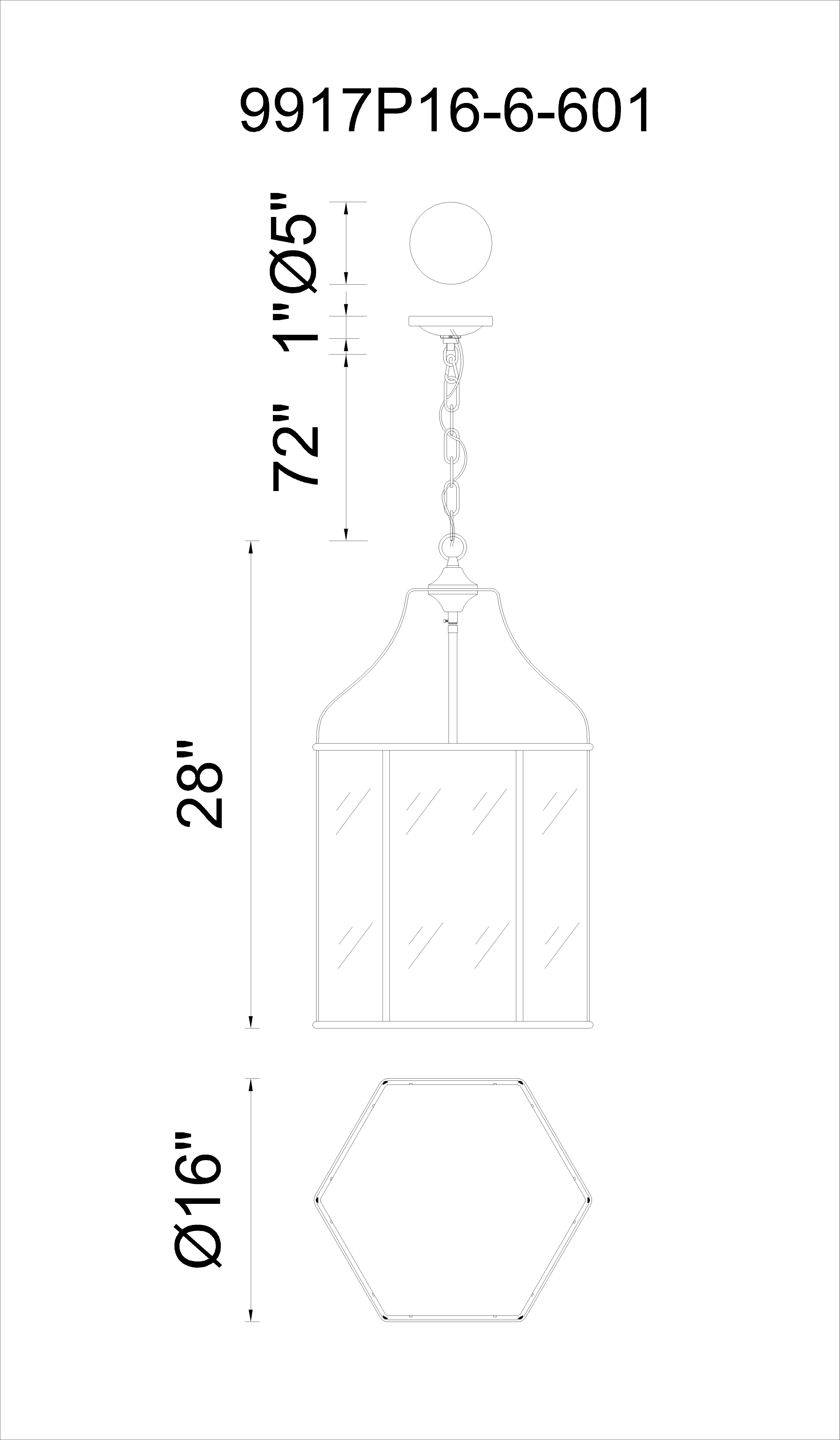 CWI Lighting Maury 6 Light Up Chandelier With Chrome Finish Model: 9917P16-6-601 Line Drawing