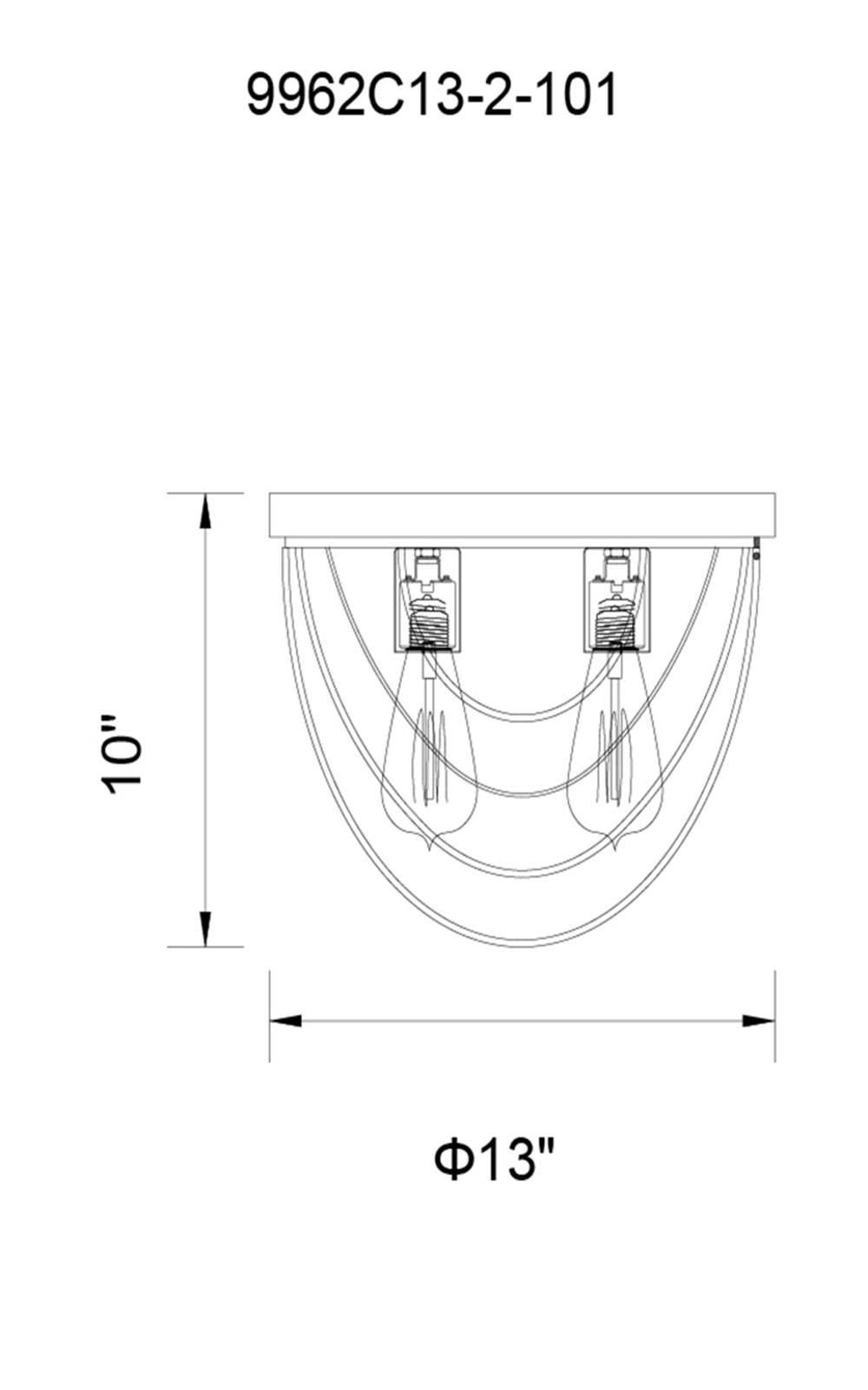 CWI Lighting Gala 2 Light Flush Mount With Black Finish Model: 9962C13-2-101 Line Drawing