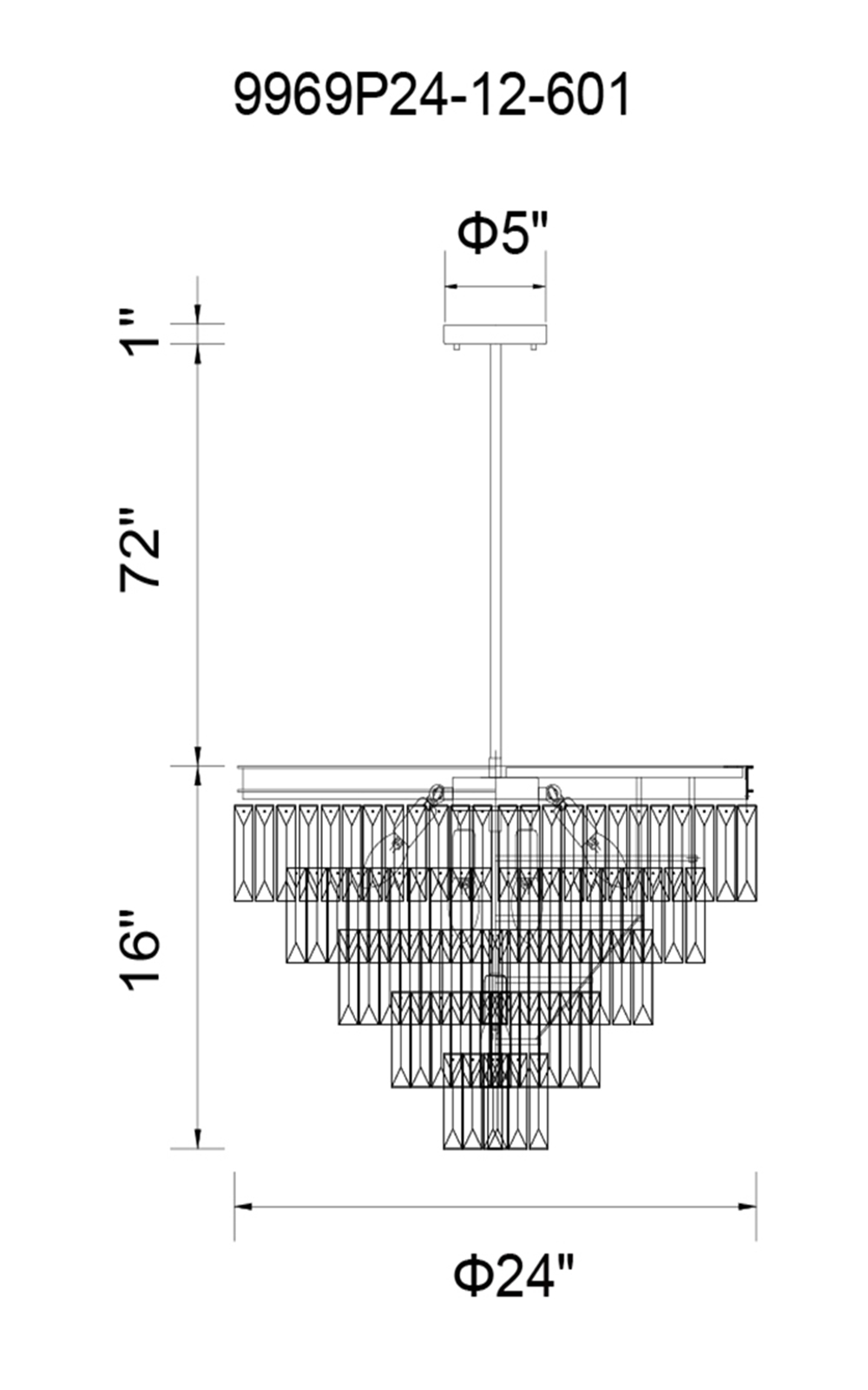 CWI Lighting Weiss 12 Light Down Chandelier With Chrome Finish Model: 9969P24-12-601 Line Drawing