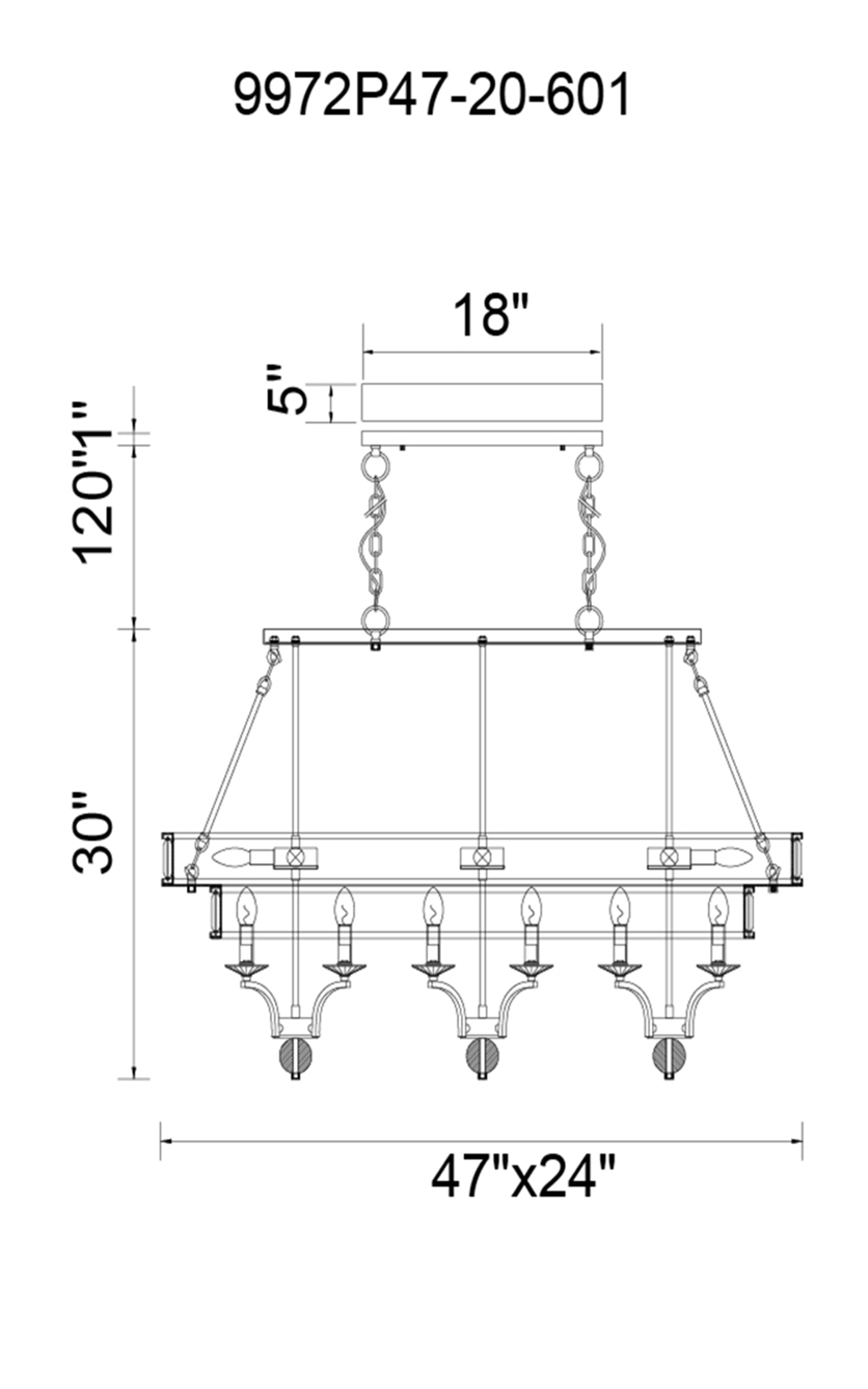 CWI Lighting Shalia 20 Light Island Chandelier With Chrome Finish Model: 9972P47-20-601 Line Drawing