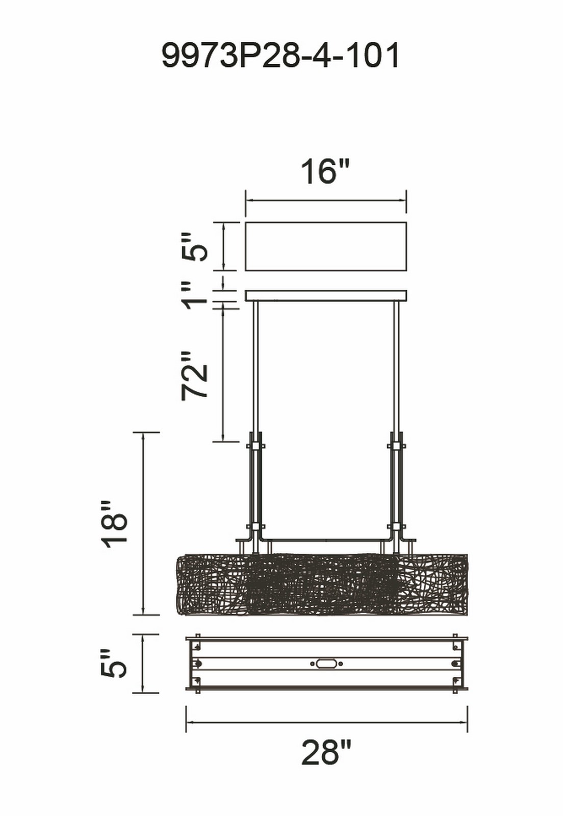CWI Lighting Assunta 4 Light Chandelier With Black Finish Model: 9973P28-4-101 Line Drawing