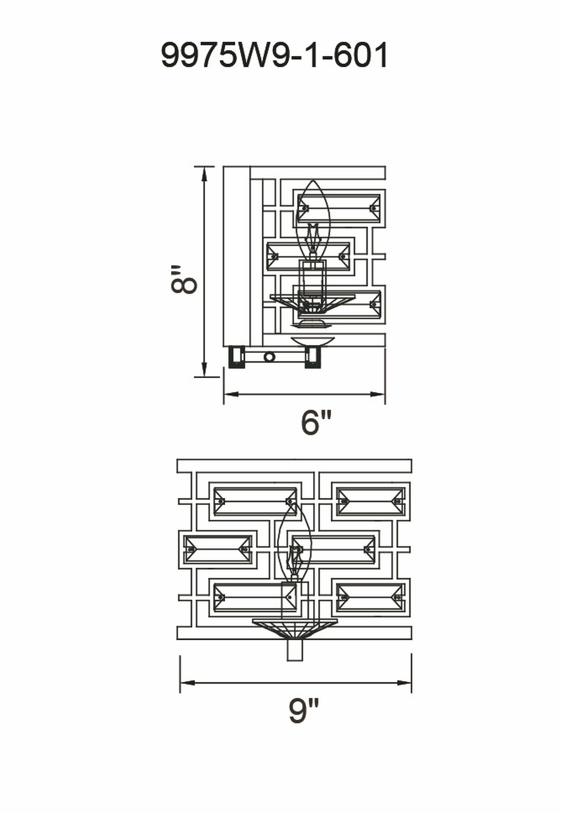 CWI Lighting Petia 1 Light Vanity Light With Chrome Finish Model: 9975W9-1-601 Line Drawing
