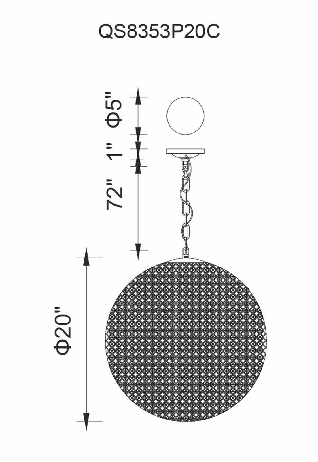 CWI Lighting Globe 9 Light Chandelier With Chrome Finish Model: QS8353P20C Line Drawing
