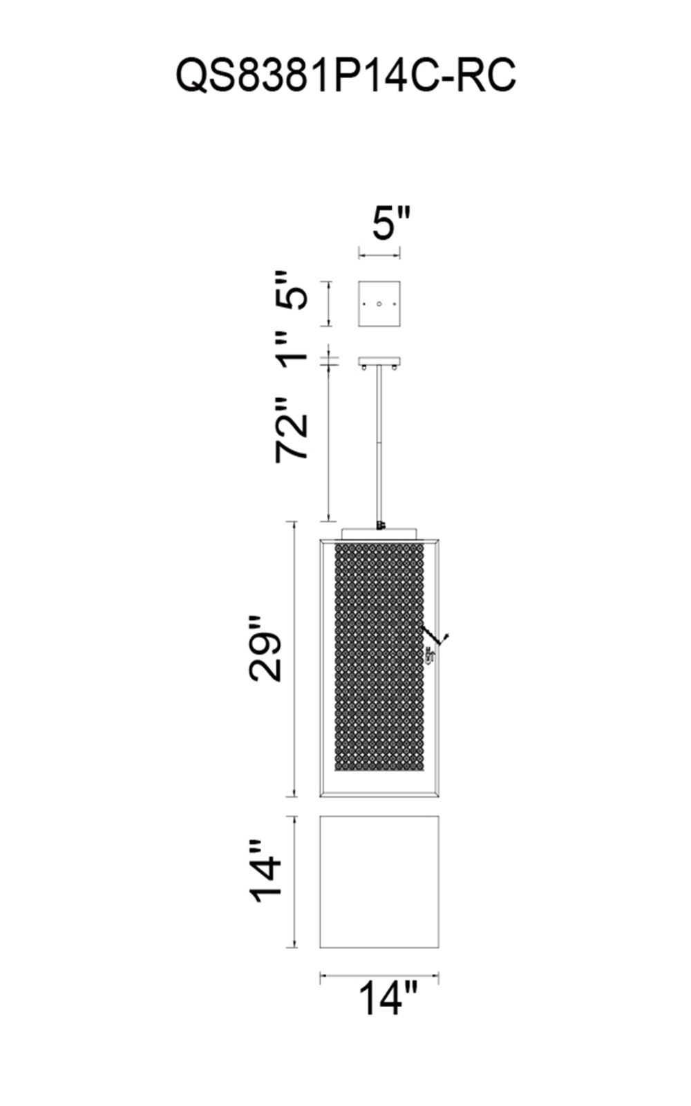 CWI Lighting Cube 11 Light Chandelier With Chrome Finish Model: QS8381P14C-RC Line Drawing