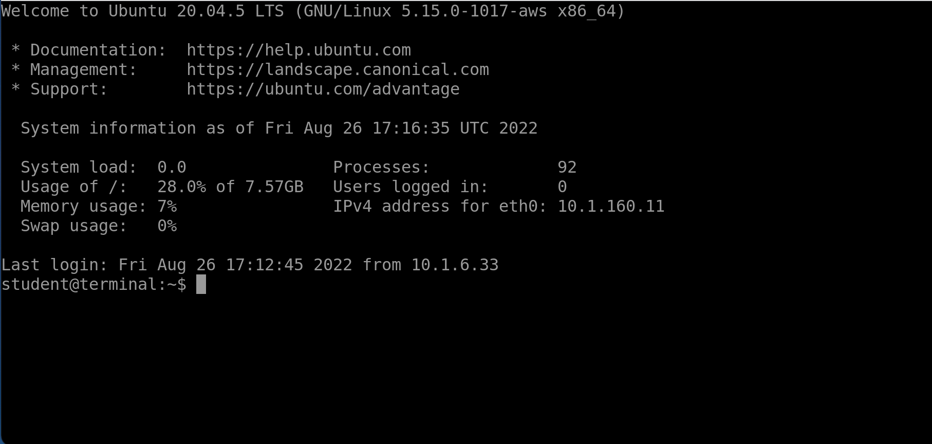 Environment: Ubuntu 20.04 - Terminal (2022.9)