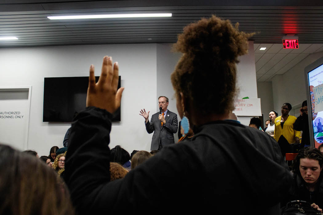 Students protesting in Barnes Center