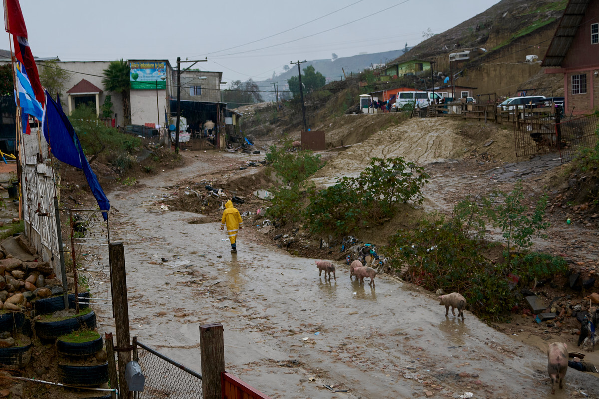 Rainy day at a shelter for detained immigrants.