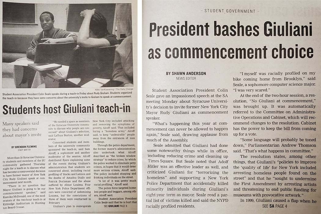 From the archives: 30 years later, Rudy Giuliani honorary doctorate from SU remains intact - Vimarsana News