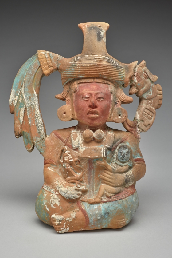 Ocarina in the Form of a Female Figure with Monkey and Child
