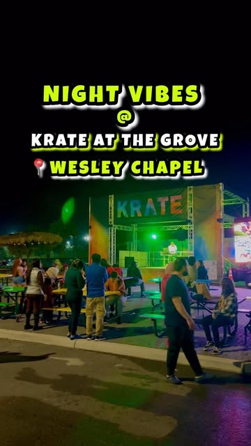 👀 The KRATE has all the vibes. They host events, have many restaurants & shops‼️ Pet & Kid friendly too 🥳👏🏽 SAVE this for later & have FUN 🤪❤️‍🔥
•
•
•
👾 KRATE at the Grove | @krateatthegrove 
📍WESLEY CHAPEL, FL 
•
•
•
✨ MON-THURS : 7AM-9PM ✨
