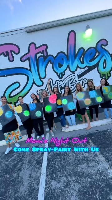 We had an amazing mom’s night out spray painting galaxies at @strokes_art_bar! We sipped on wine and brought our favorite pizza and apps from @mistero1pizza. We wrapped up the night making custom candles. We can’t wait to come back to the splatter pa